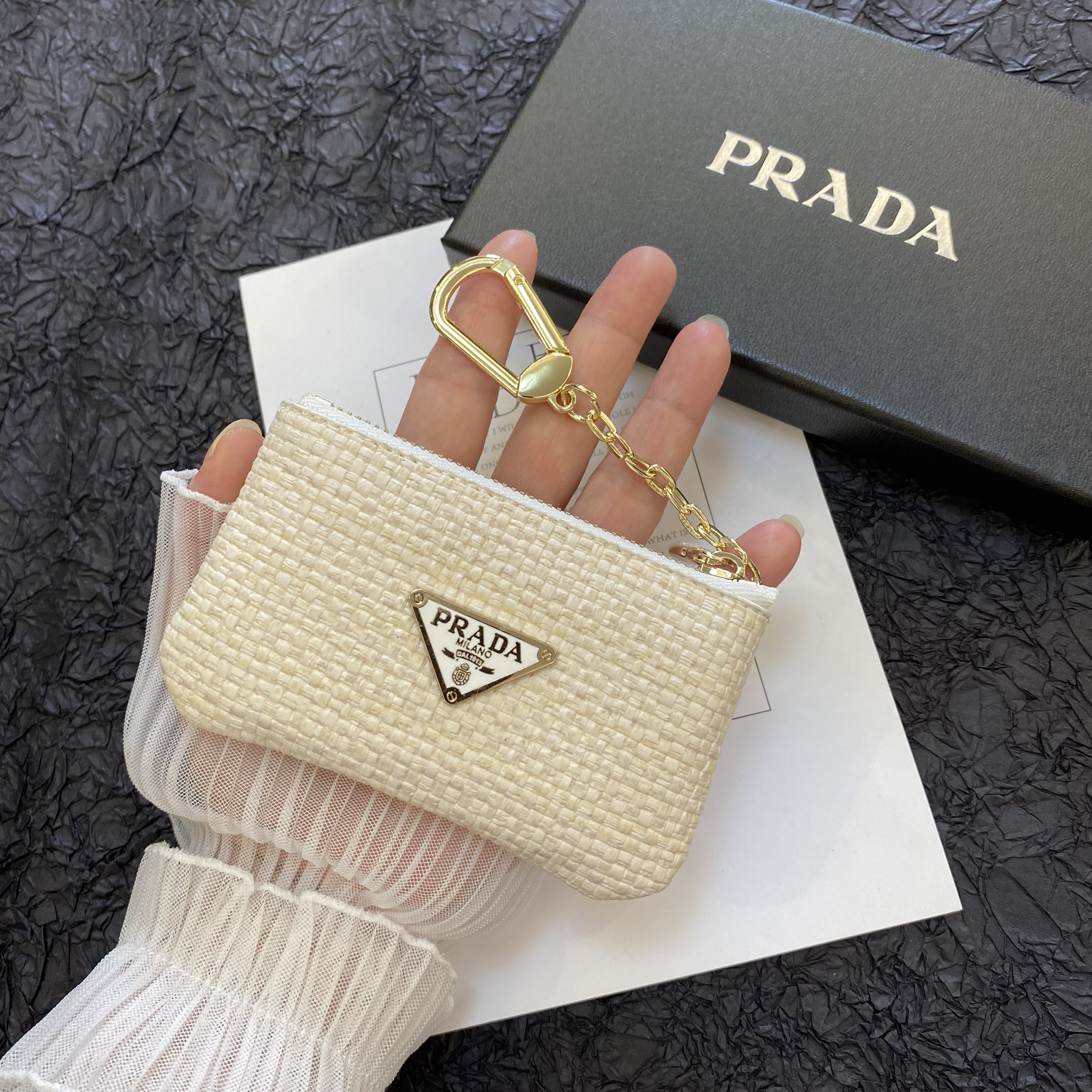 Fashion Braided Coin Purse with Zipper & Keychain