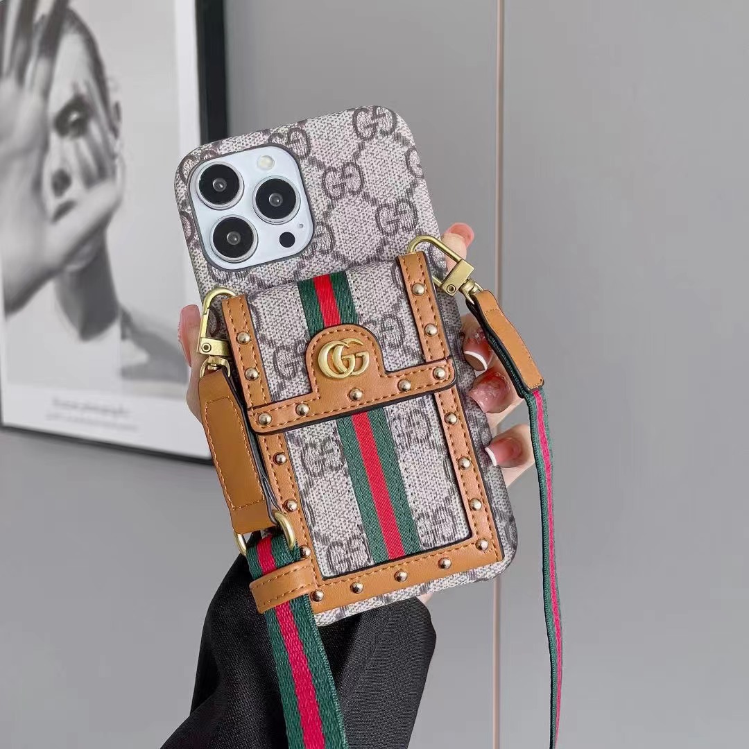 Leather iPhone Wallet Case With Crossbody Strap 