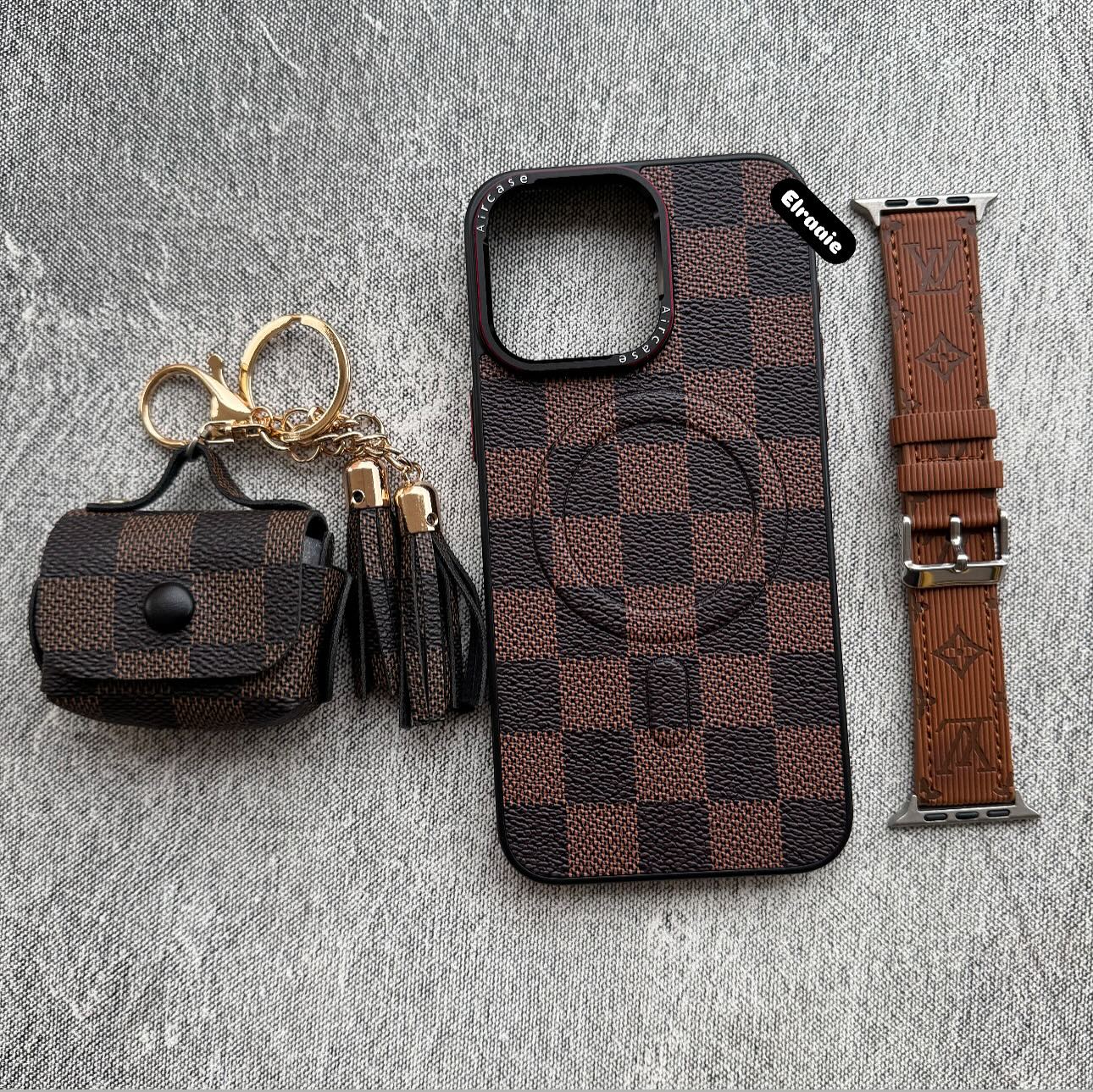 Image of a crossbody iPhone case and a watch band, highlighting their functional design.