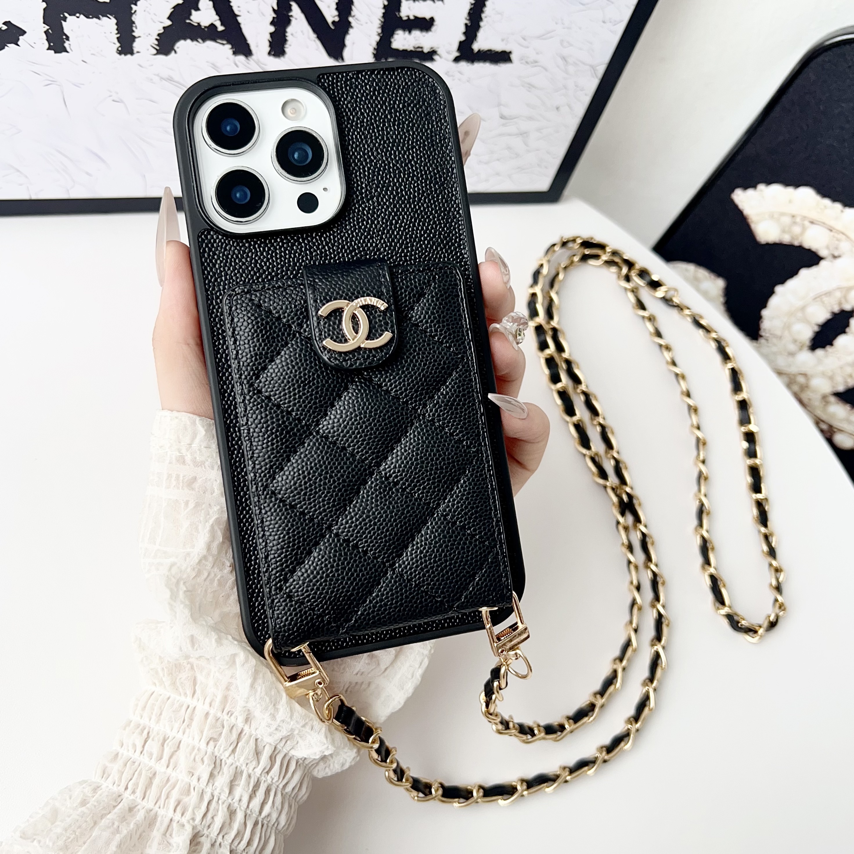 Chanel Leather iPhone Wallet Case With Crossbody Strap