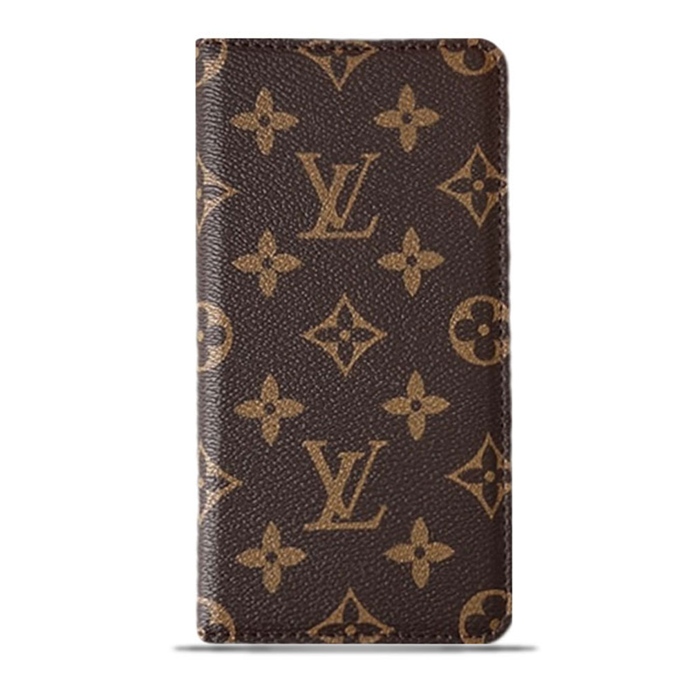 Monogram Leather iPhone Wallet Case Magnetic Flip Cover