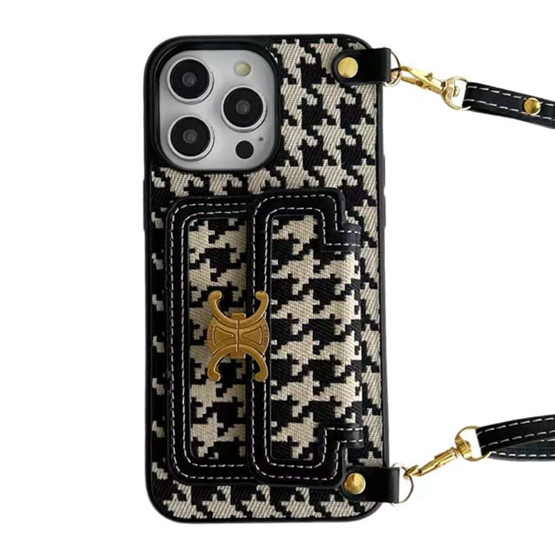 Luxurious Leather CL iPhone Wallet Case With Crossbody Strap