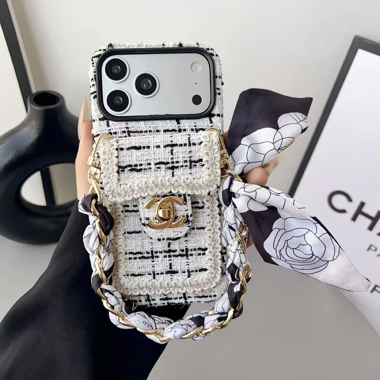 Chanel Embroidered Luxury Soft iPhone Wallet Case