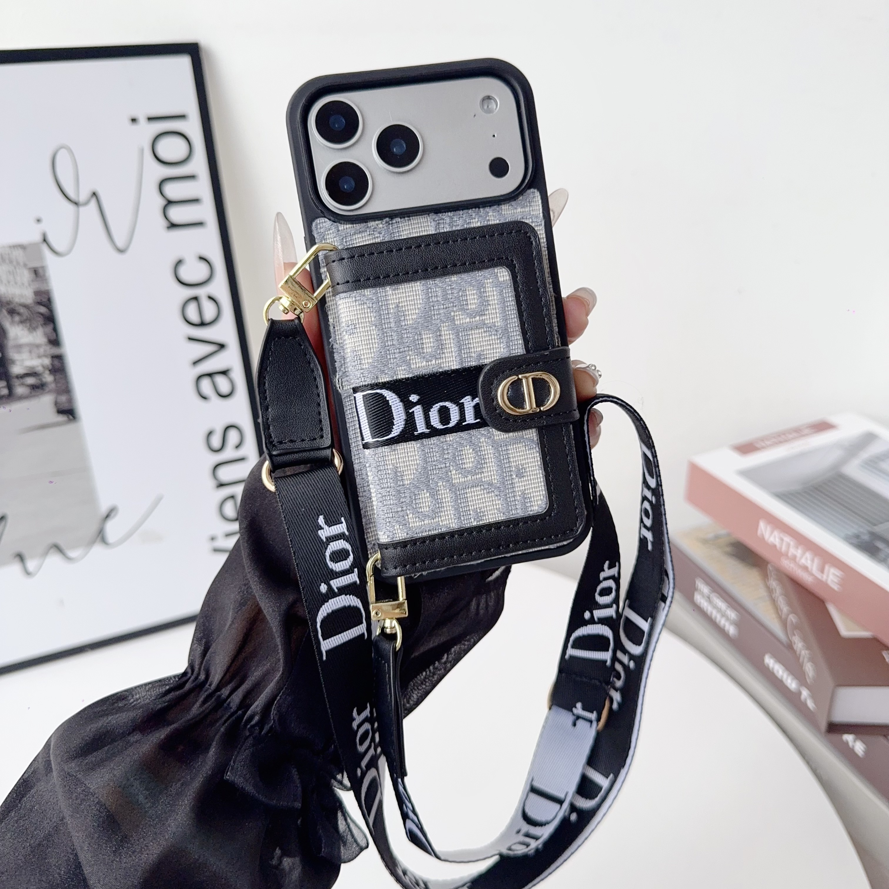 Dior Embroidered canvas iPhone Wallet Case With Crossbody Strap