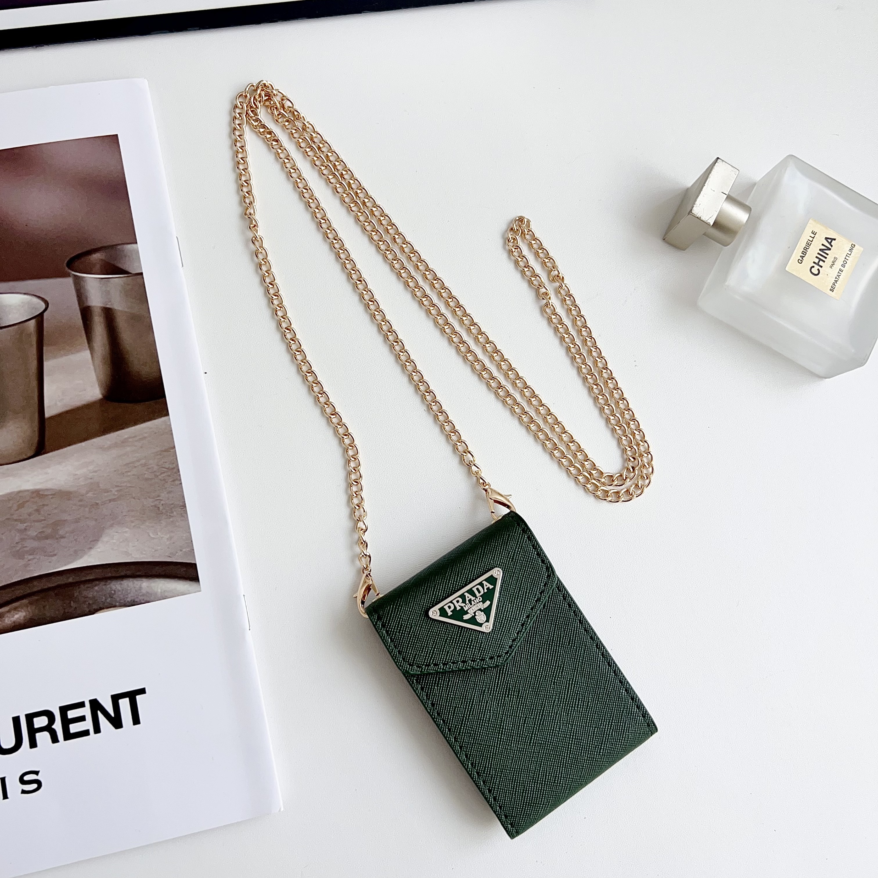 Prada leather Wallet Card Holder with crossbody chain