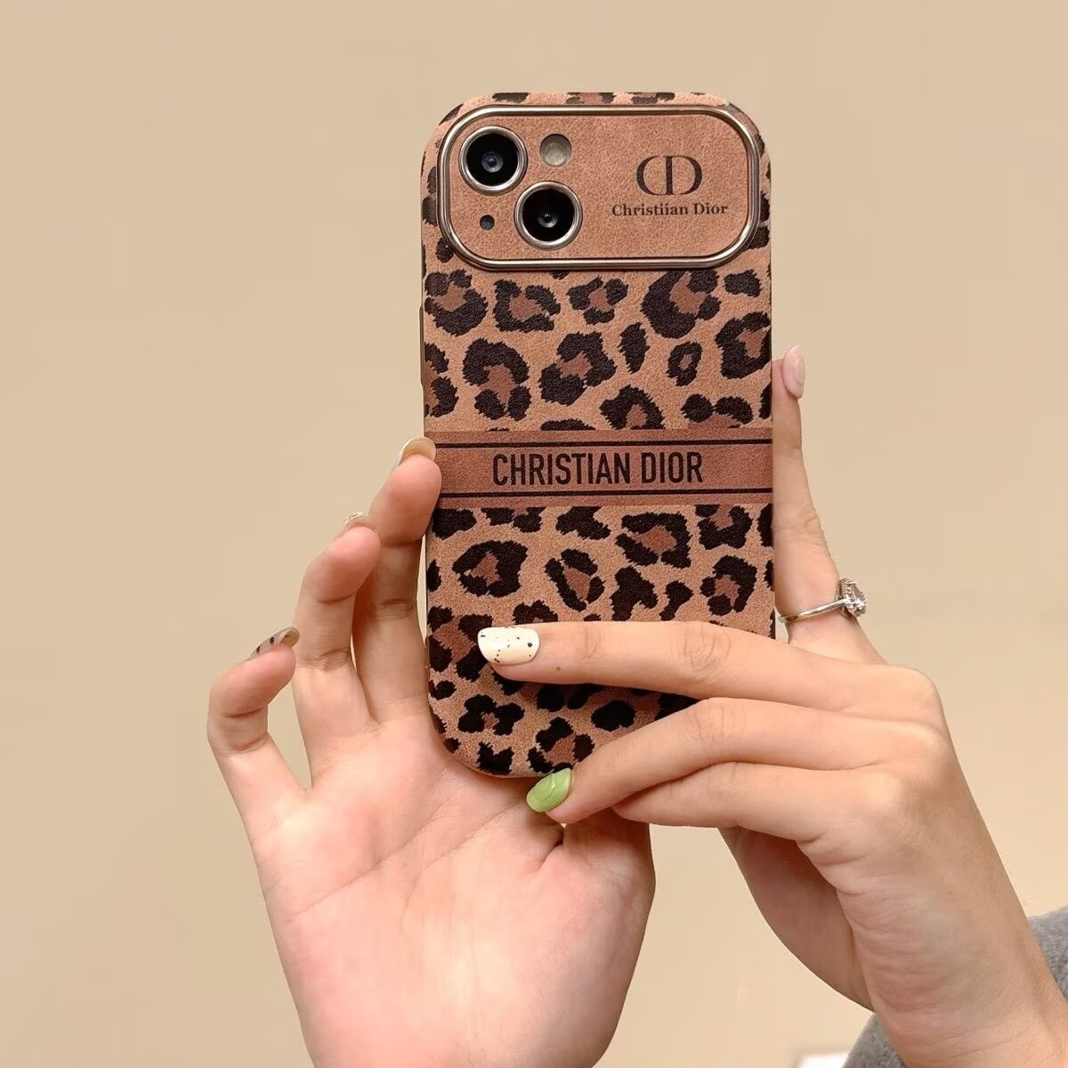 Dior Leopard Velvet Vintage Leather iPhone Case
