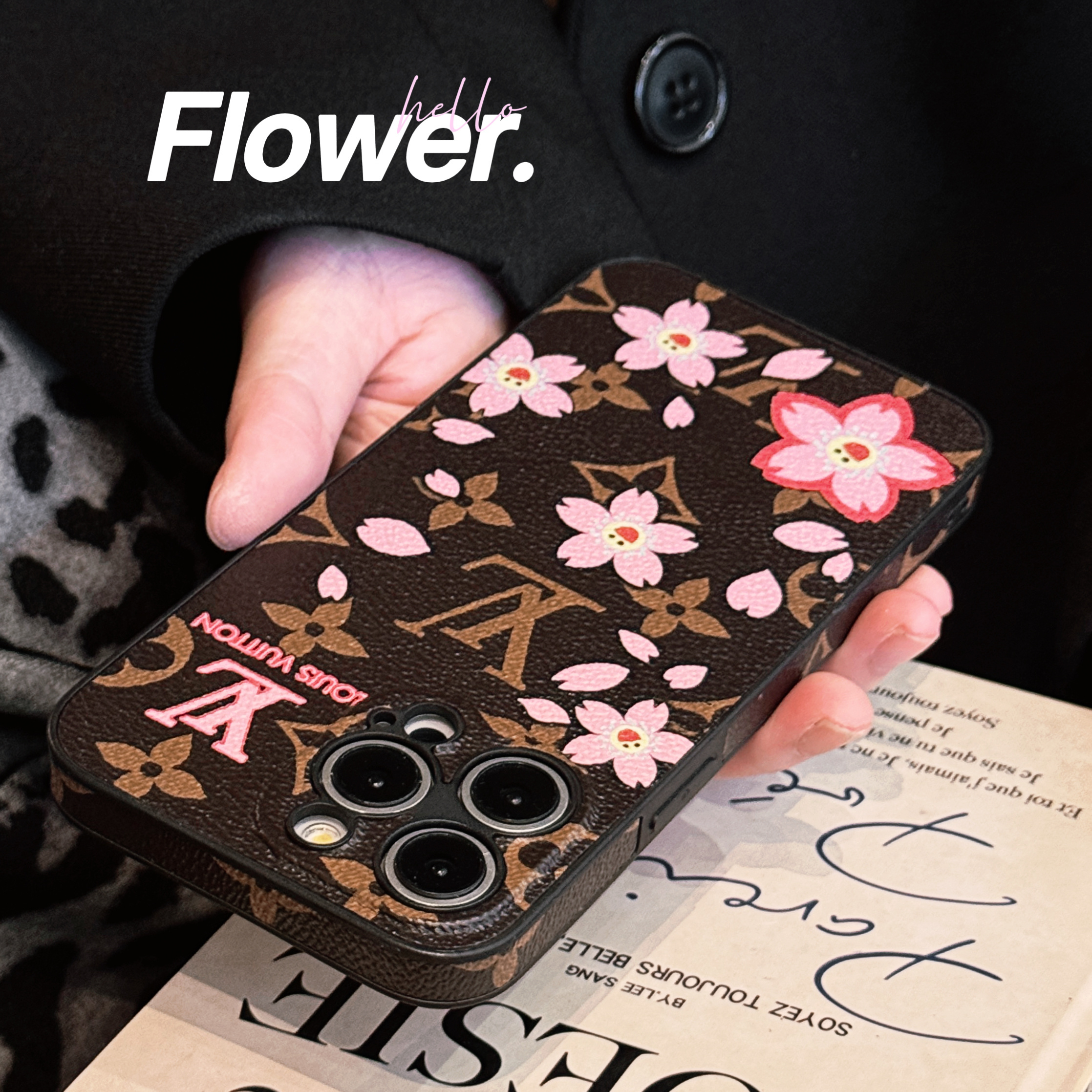 Louis Vuitton Cherry blossoms Leather iPhone Case