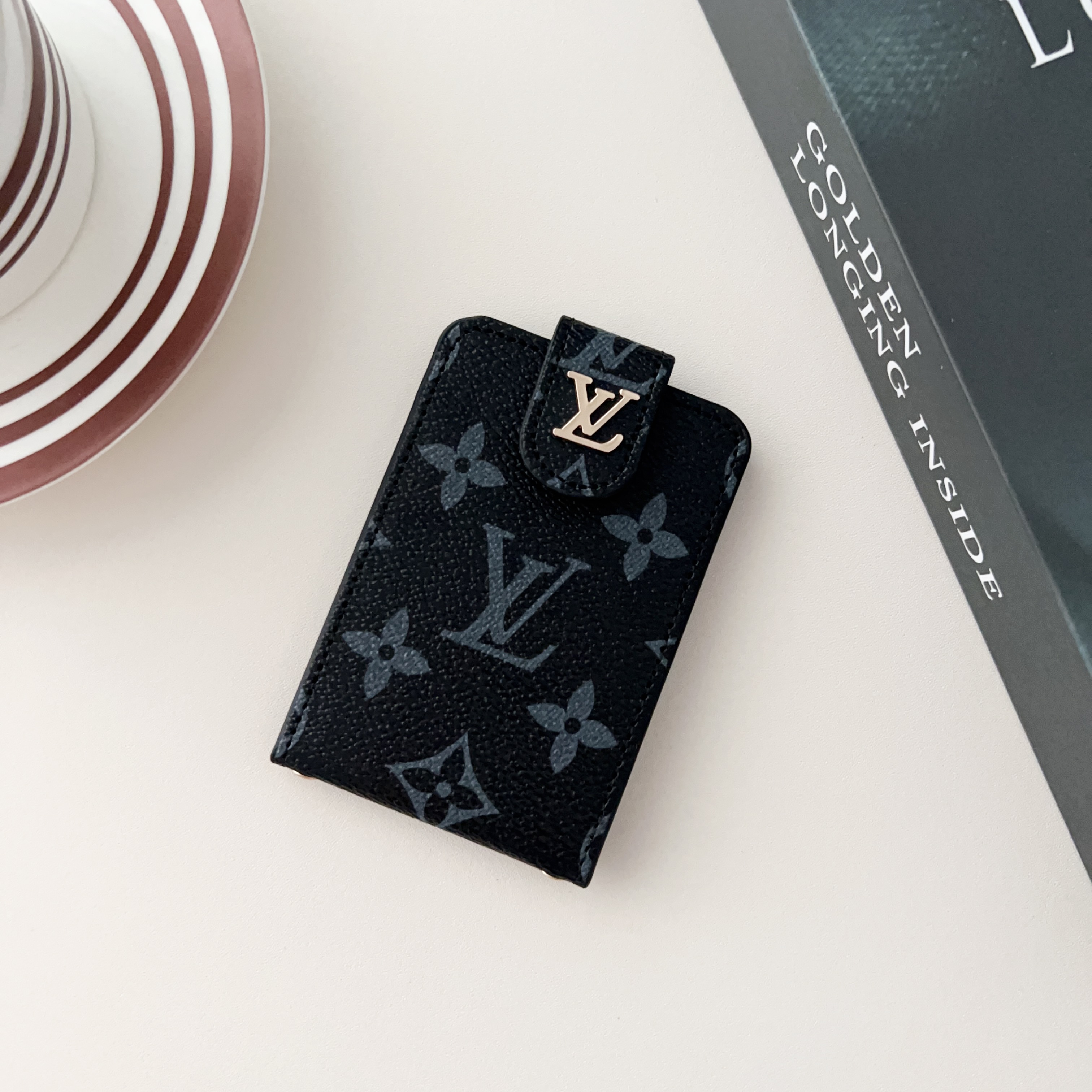 Luxury Leather Wallet Card Holder With Snap Closure- Up and down flip cover