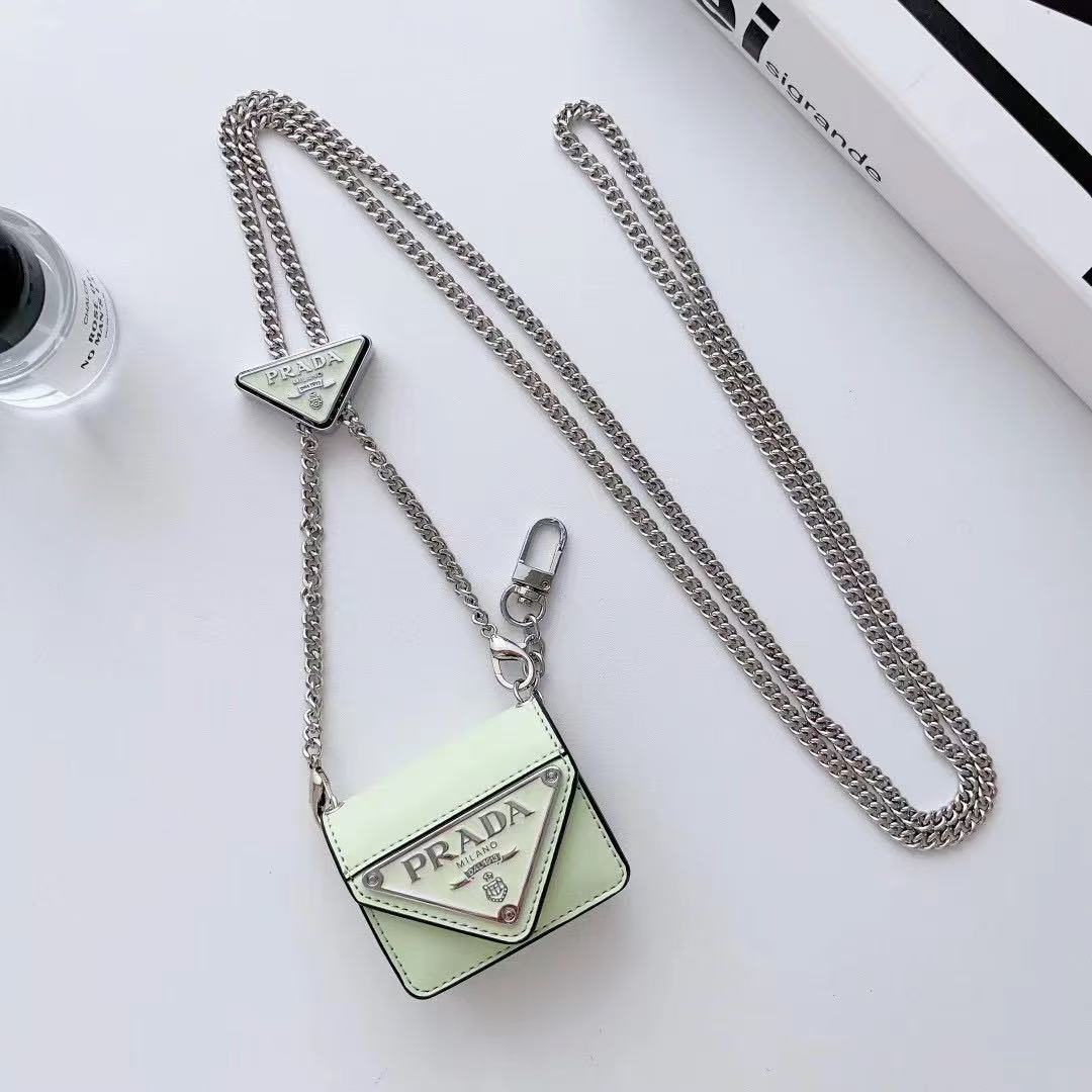 PR Leather triangular metal label Airpods Case with crossbody strap-BELKCASE