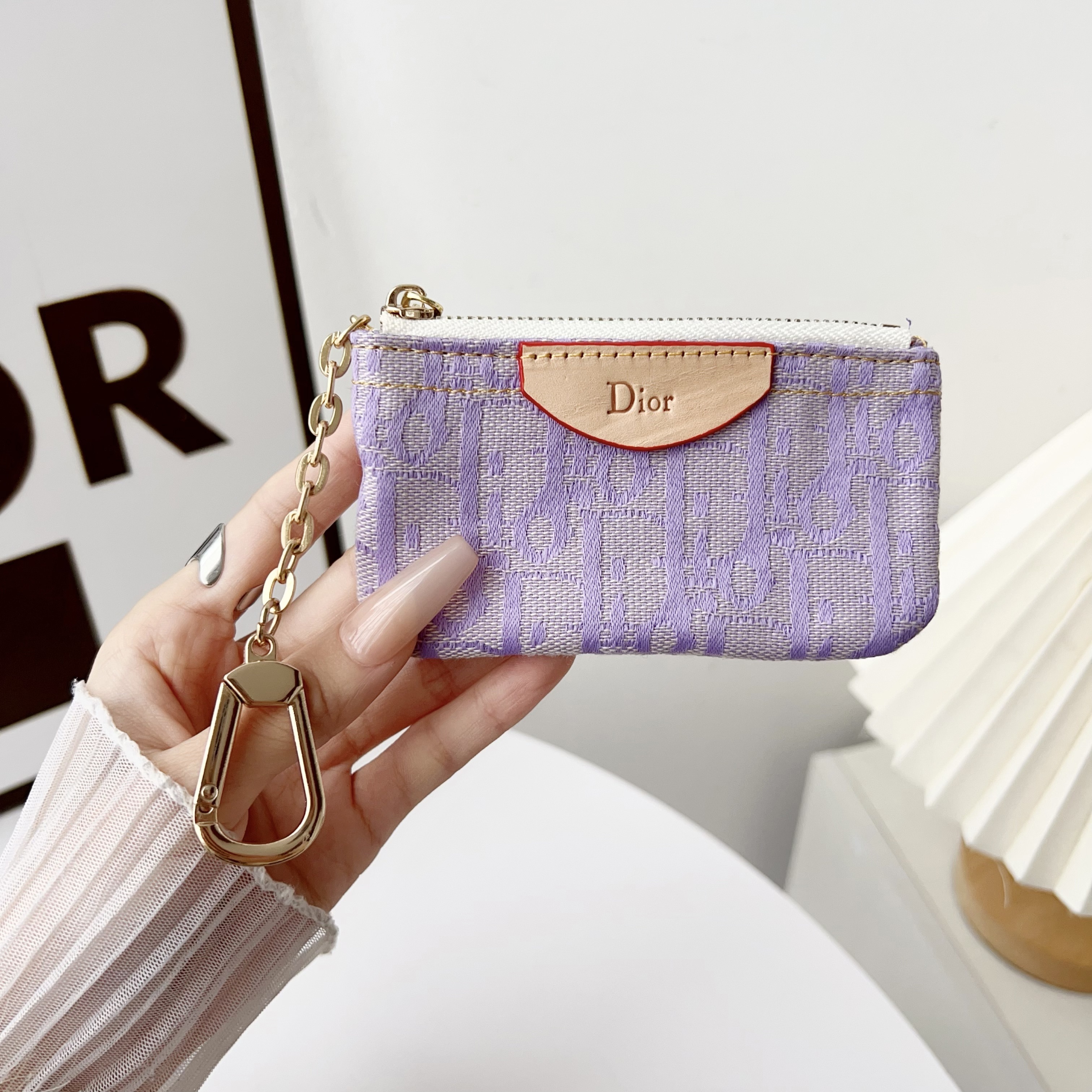 Dior Denim Canvas Coin Purse with Zipper & Keychain