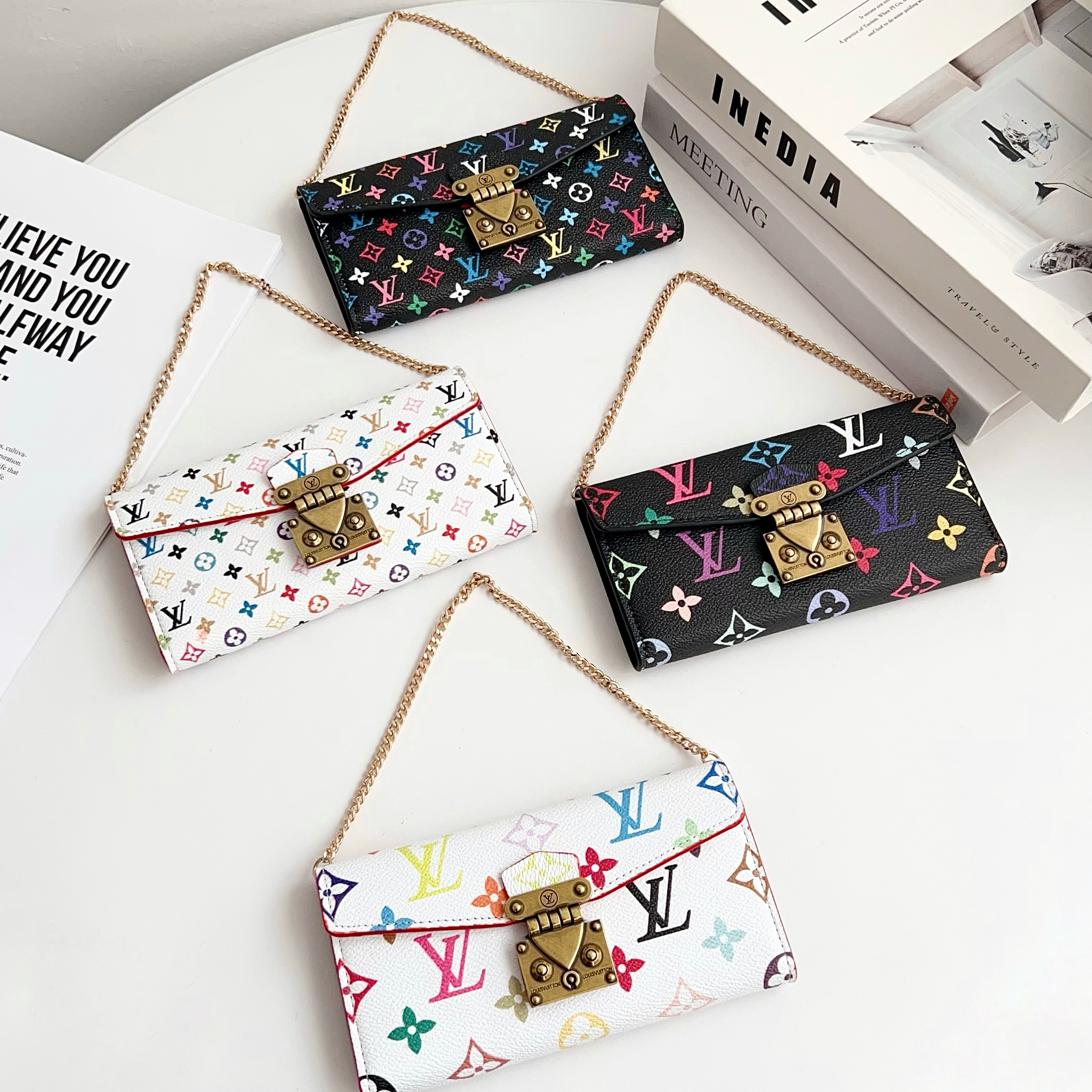 Louis Vuitton Monogram iPhone Wallet Case Magnetic Flip Cover With Crossbody Strap