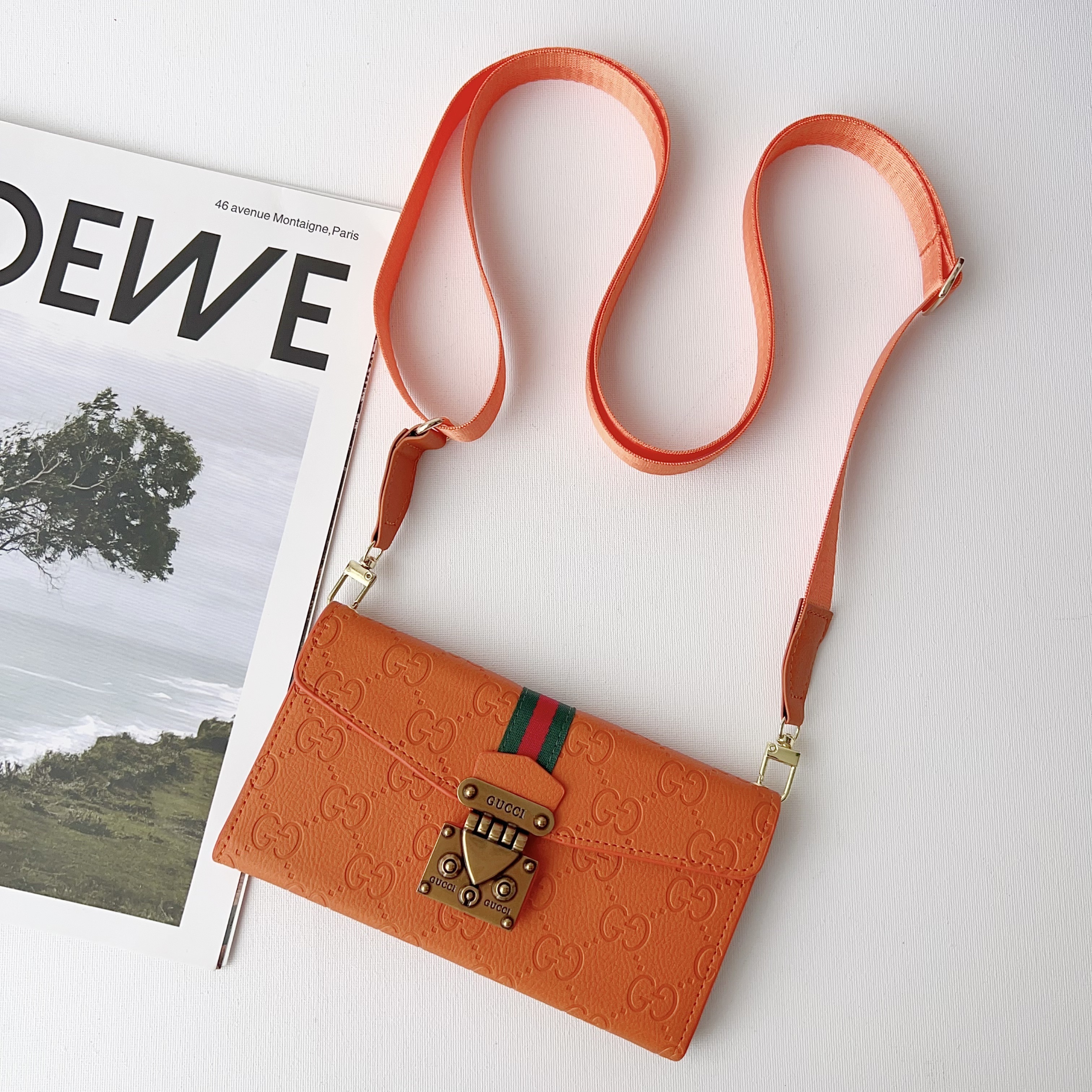  Gucci Colored LeatheriPhone Wallet Case Magnetic Flip Cover With Crossbody Strap