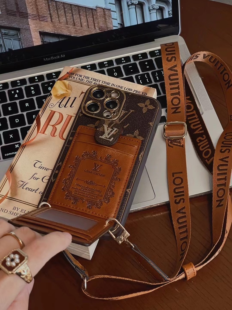 Monogram Leather iPhone Wallet Case With Crossbody Strap