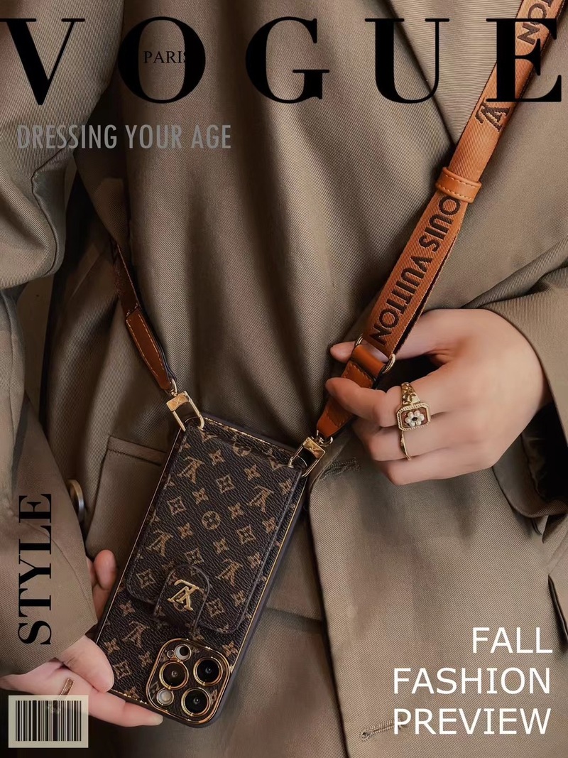 Monogram Leather iPhone Wallet Case With Crossbody Strap