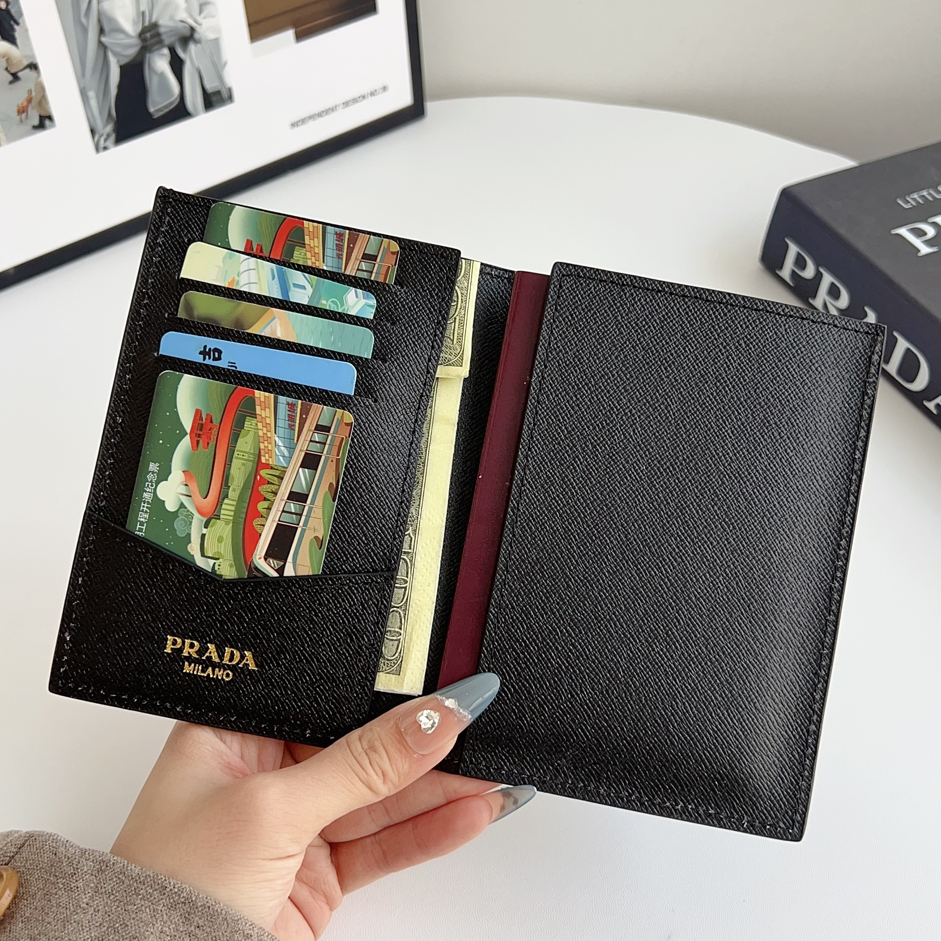Prada Luxury Leather Wallet Card Holder/Passport holder