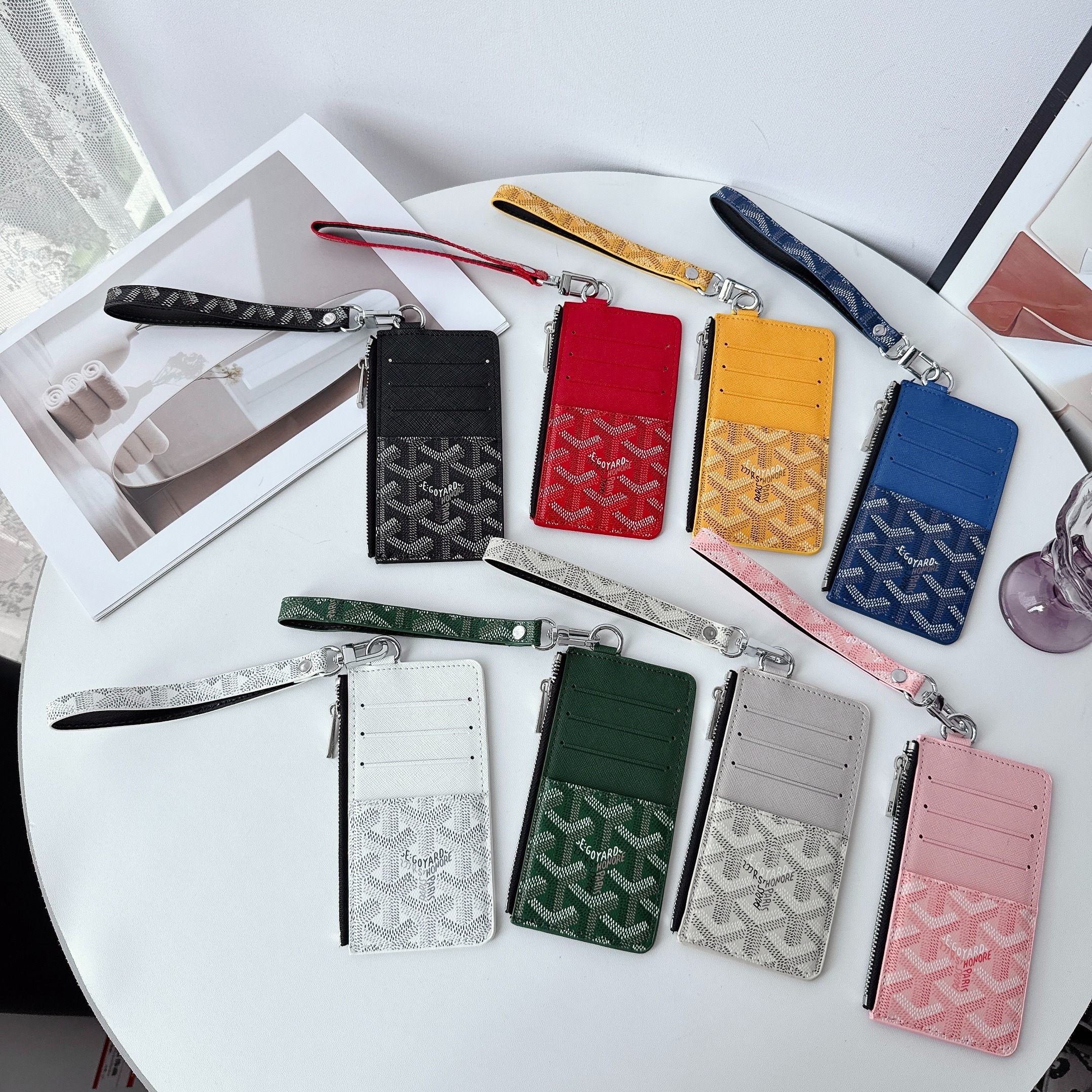 Goyard Luxury Leather Zipper Wallet Card Holder & Coin Purse With Bracelet