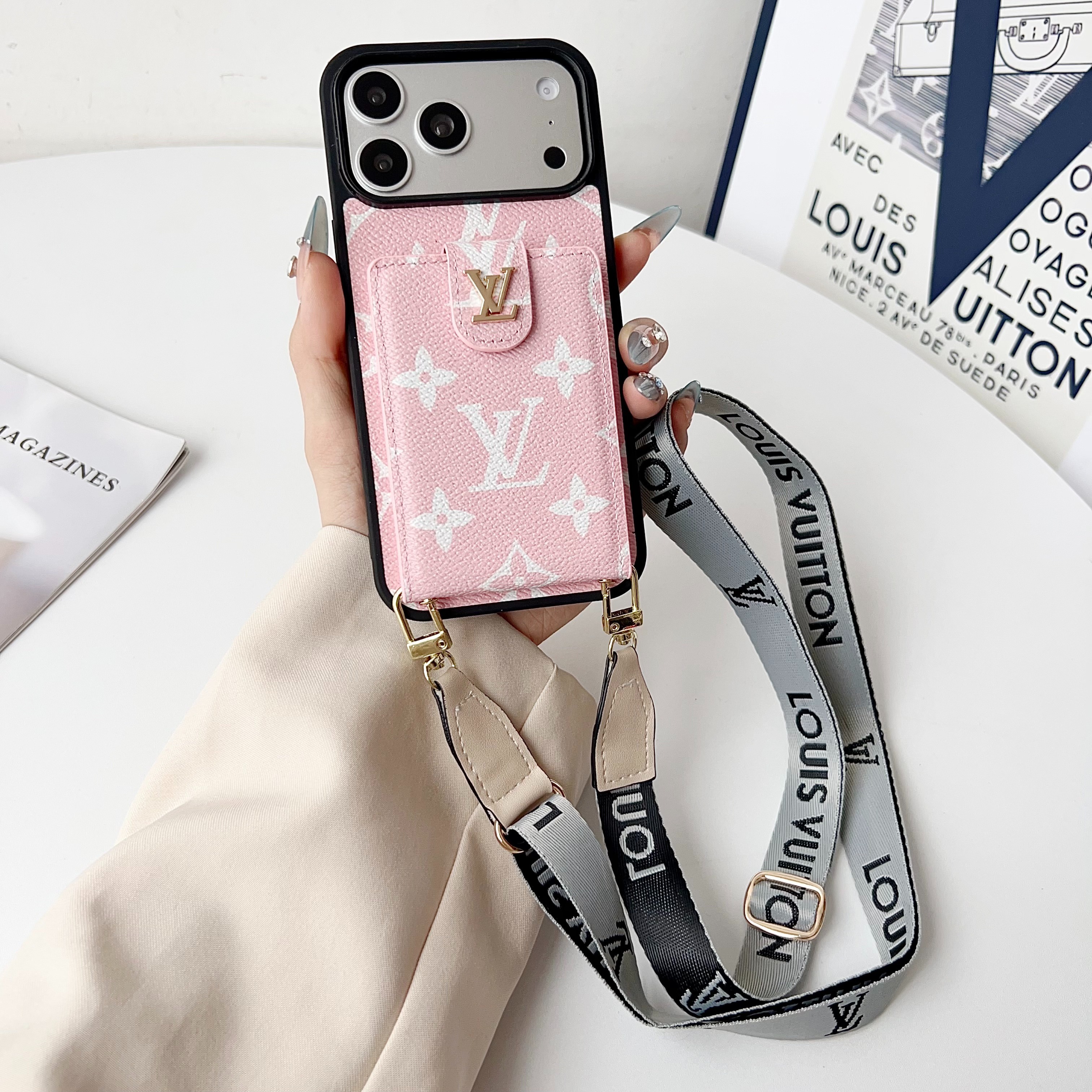 Louis Vuitton Vintage Monogram Leather iPhone Wallet Case With Crossbody Strap