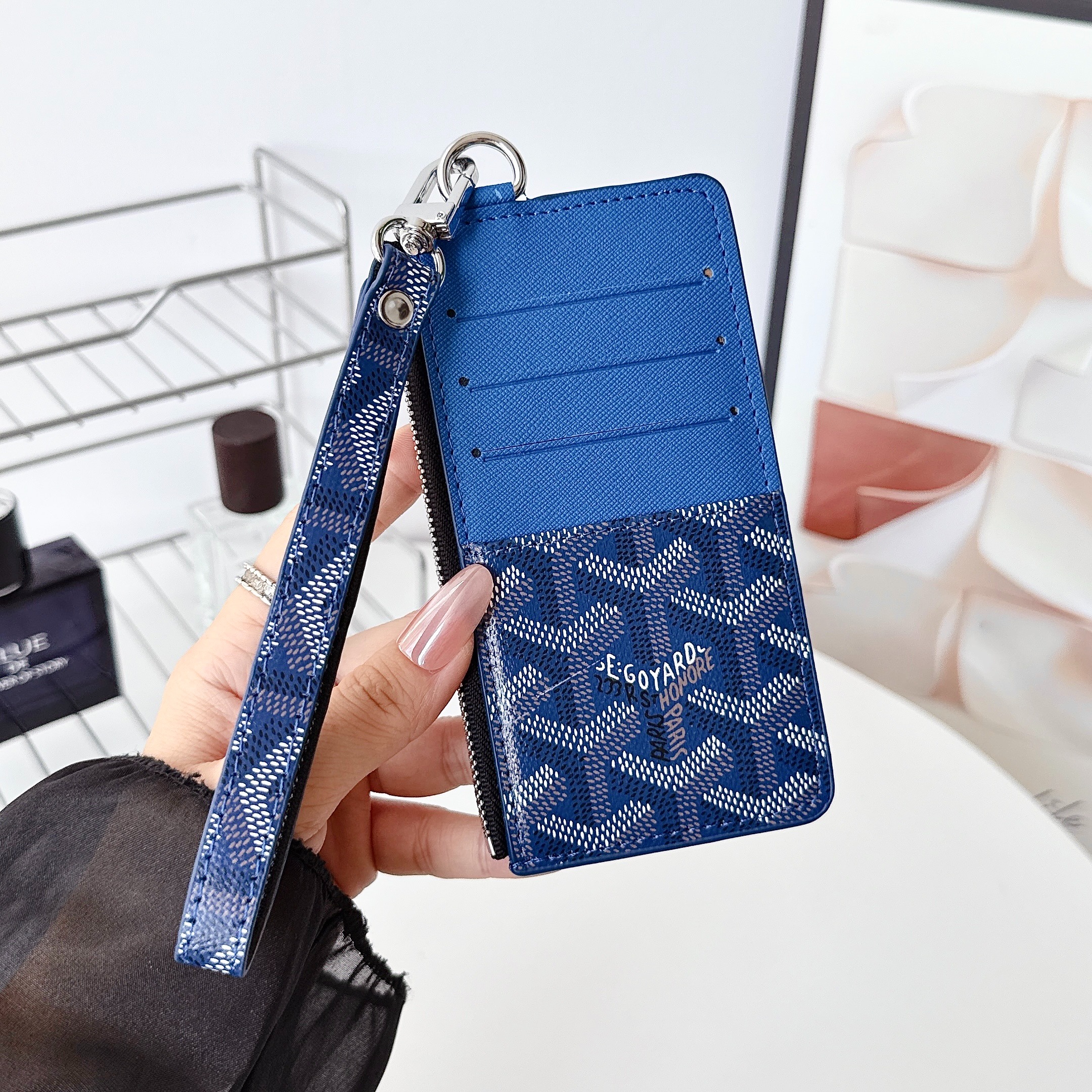 Goyard Luxury Leather Zipper Wallet Card Holder & Coin Purse With Bracelet