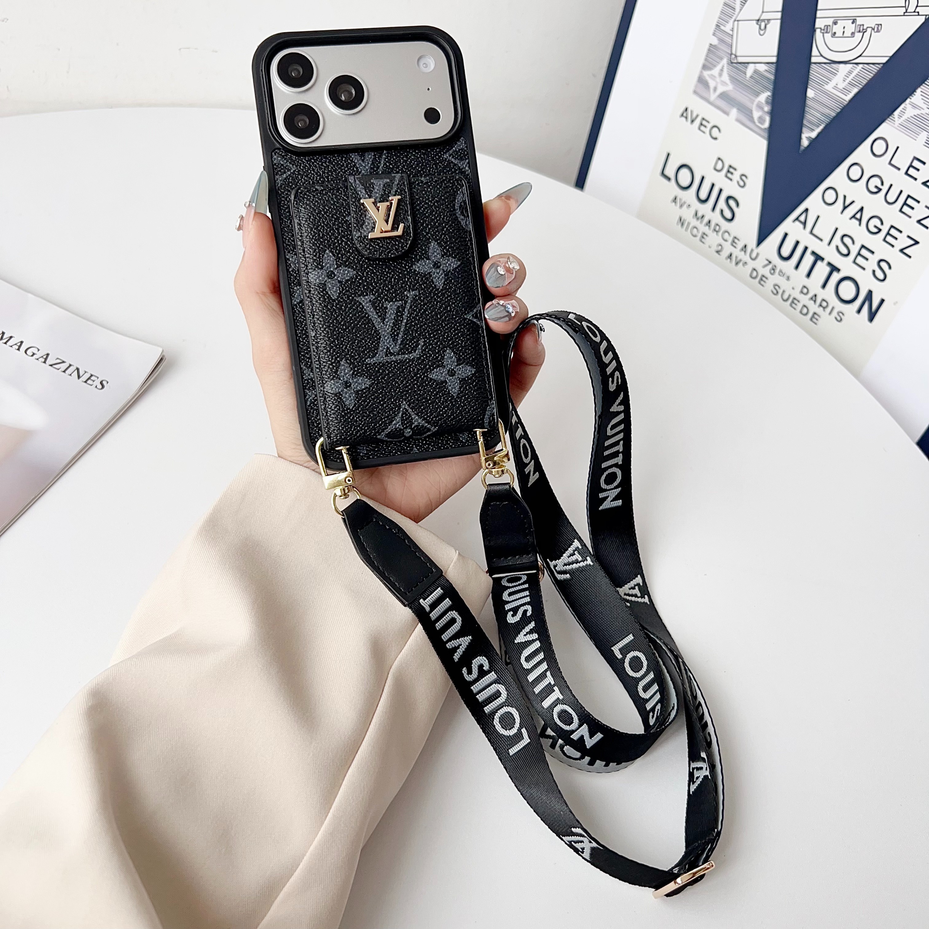 Louis Vuitton Vintage Monogram Leather iPhone Wallet Case With Crossbody Strap
