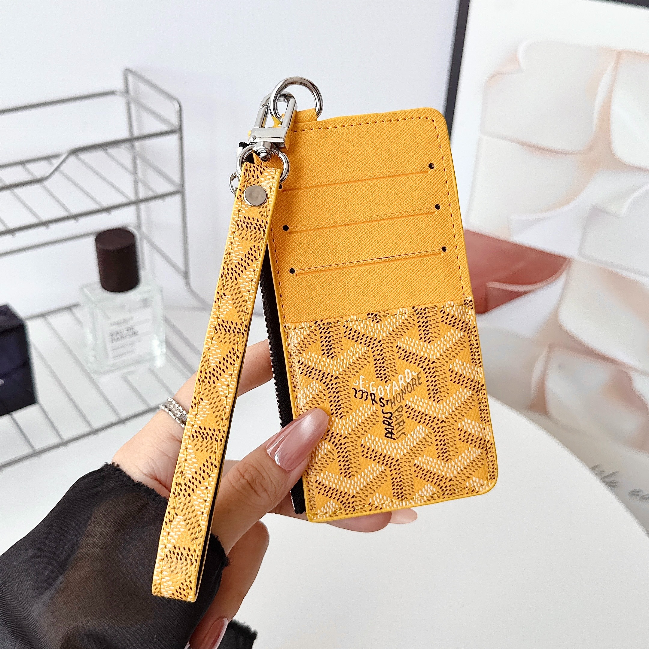 Goyard Luxury Leather Zipper Wallet Card Holder & Coin Purse With Bracelet