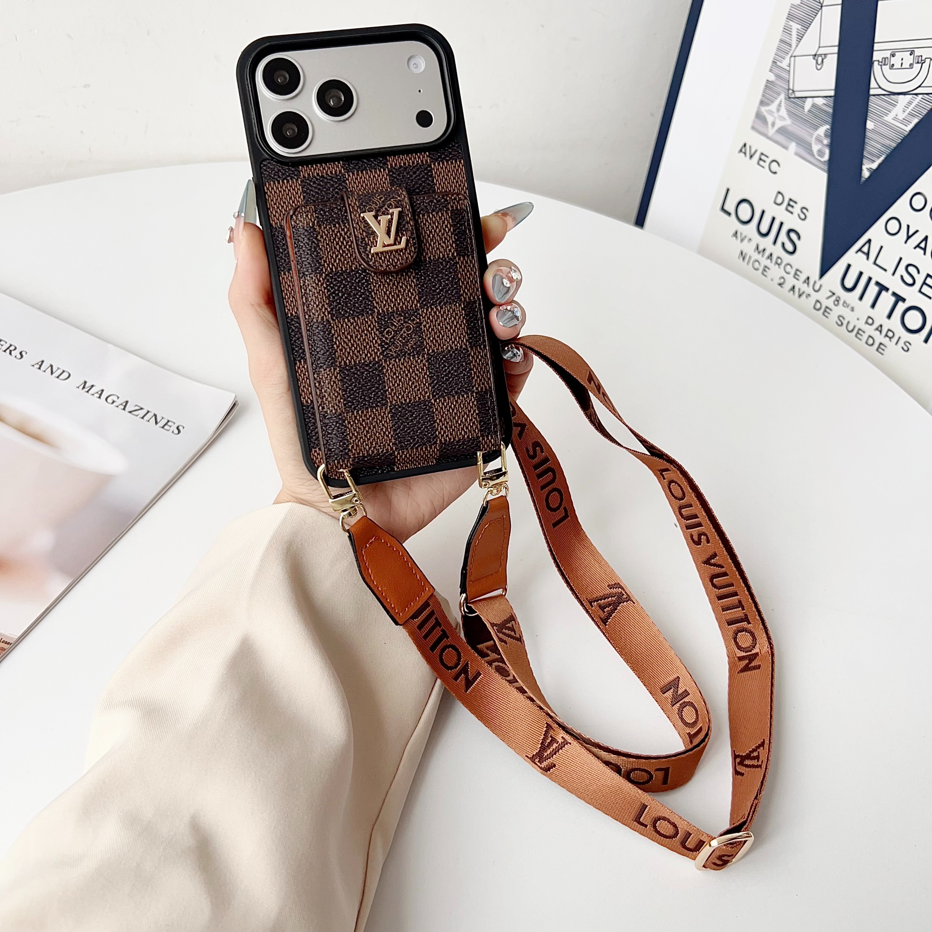 Louis Vuitton Vintage Monogram Leather iPhone Wallet Case With Crossbody Strap