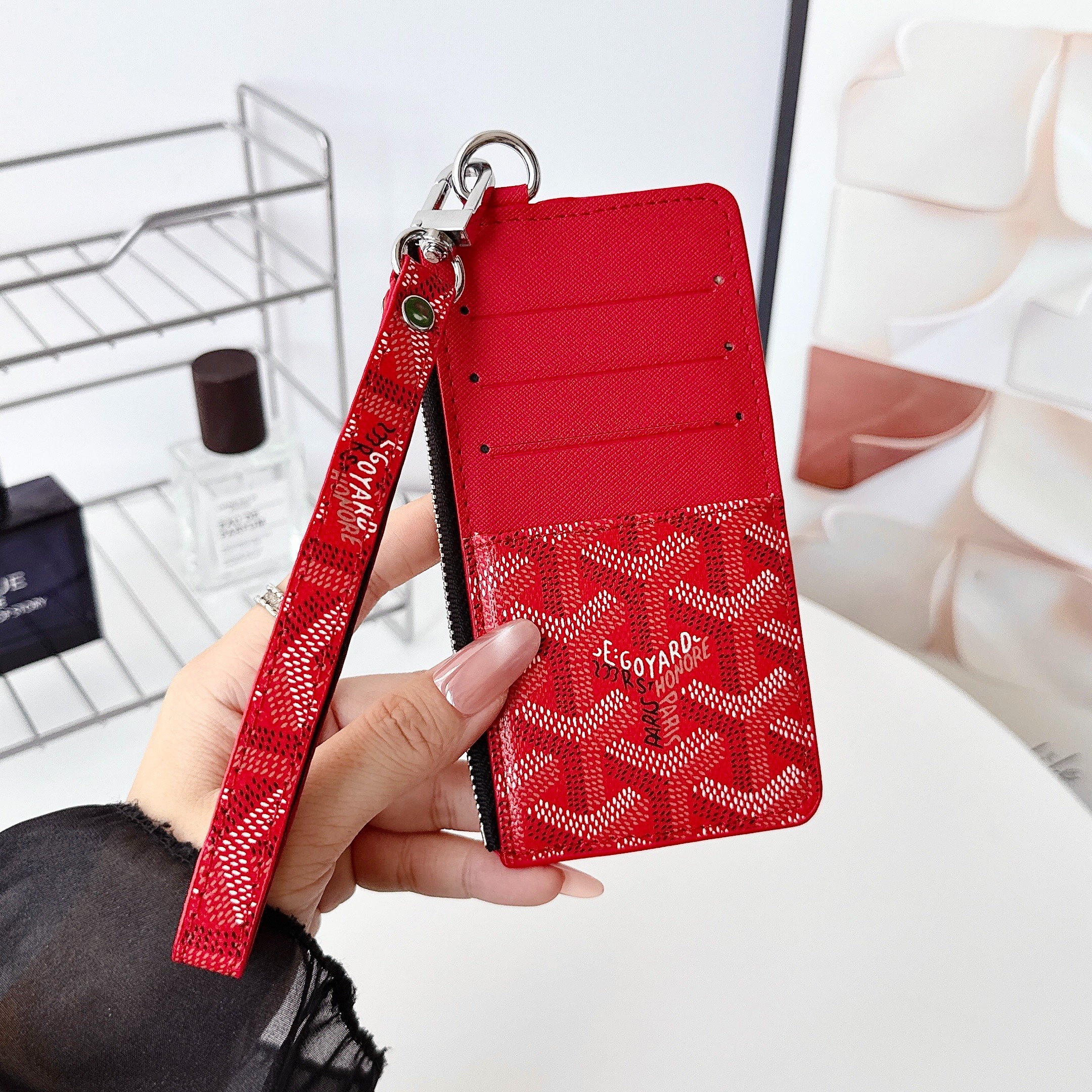 Goyard Luxury Leather Zipper Wallet Card Holder & Coin Purse With Bracelet