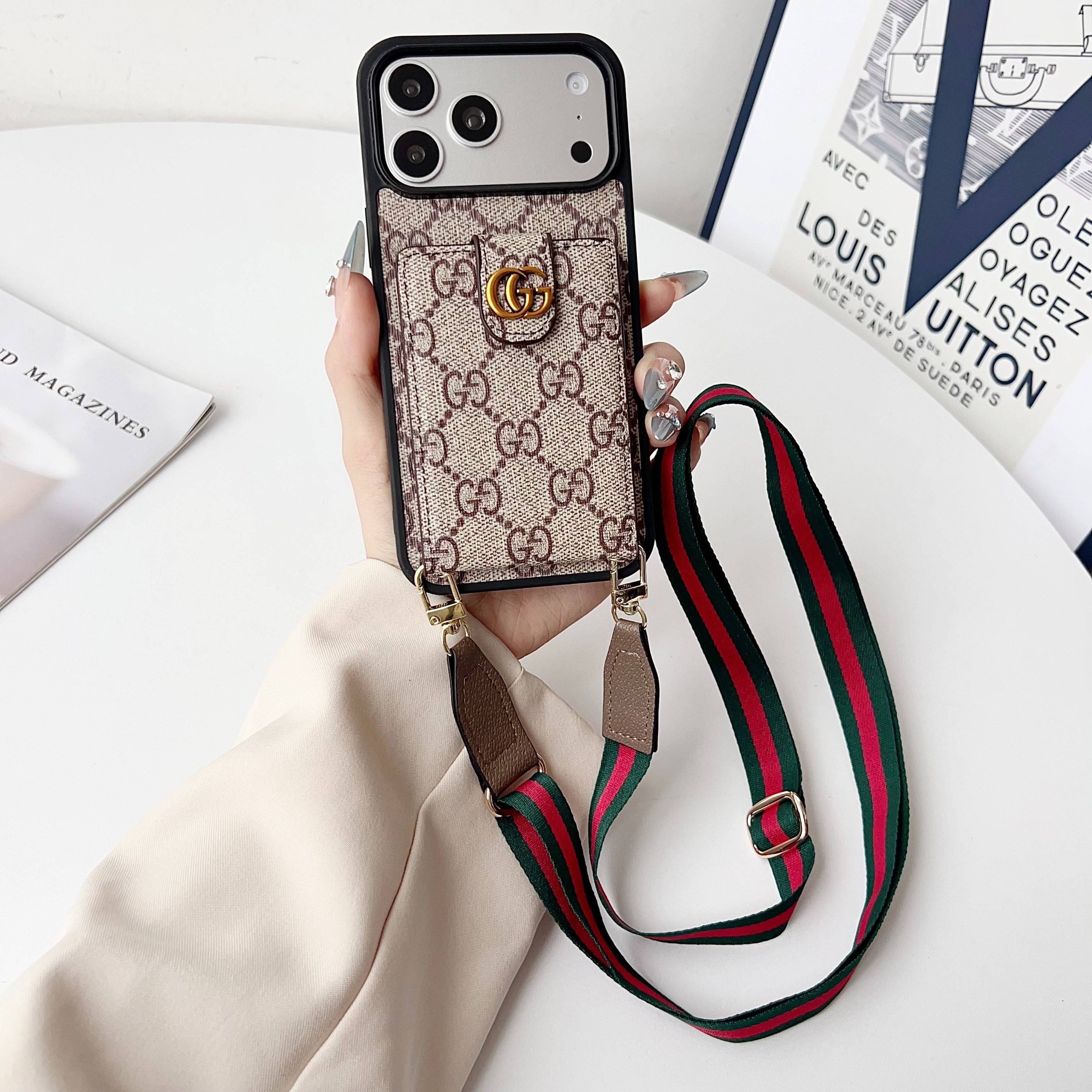 Louis Vuitton Vintage Monogram Leather iPhone Wallet Case With Crossbody Strap