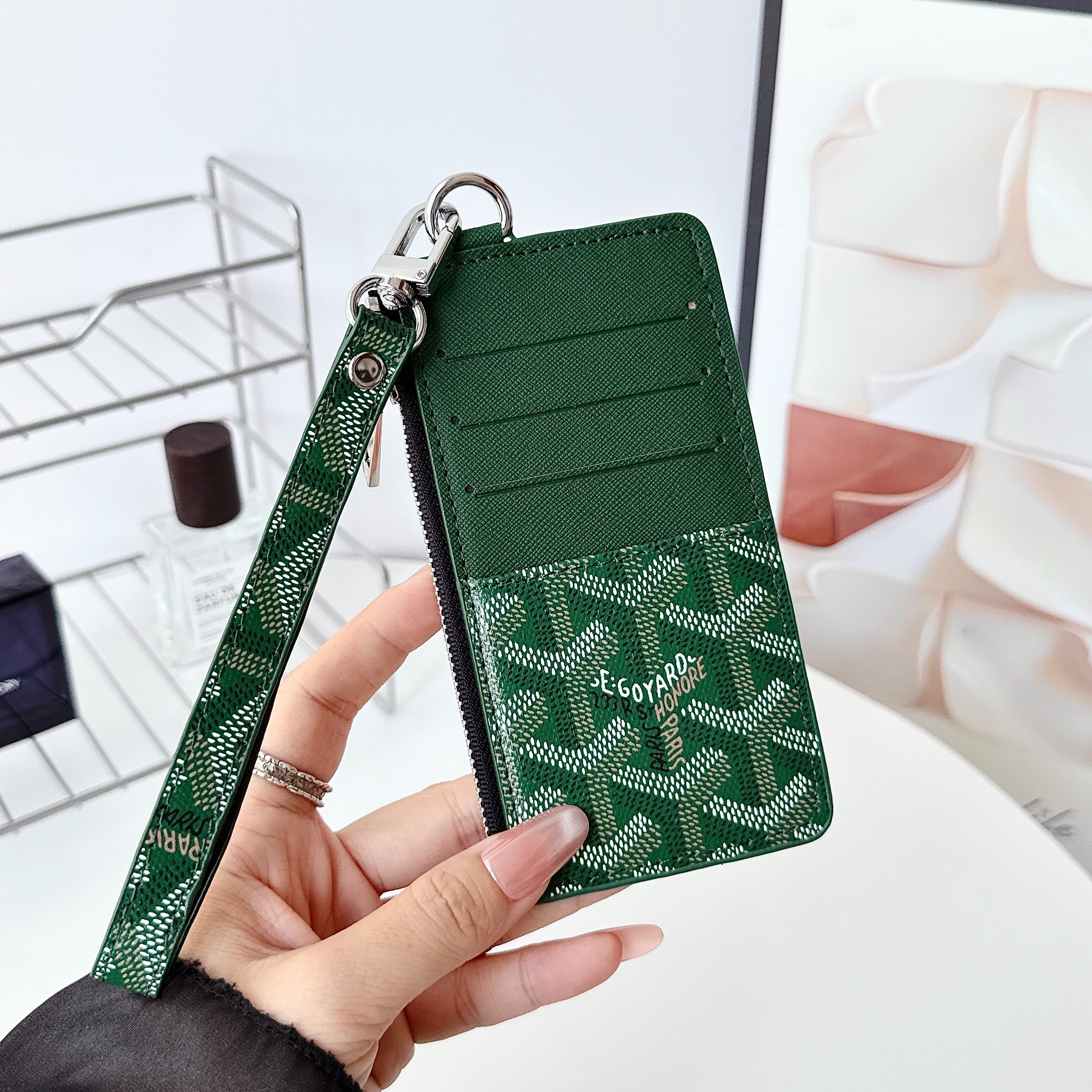 Goyard Luxury Leather Zipper Wallet Card Holder & Coin Purse With Bracelet