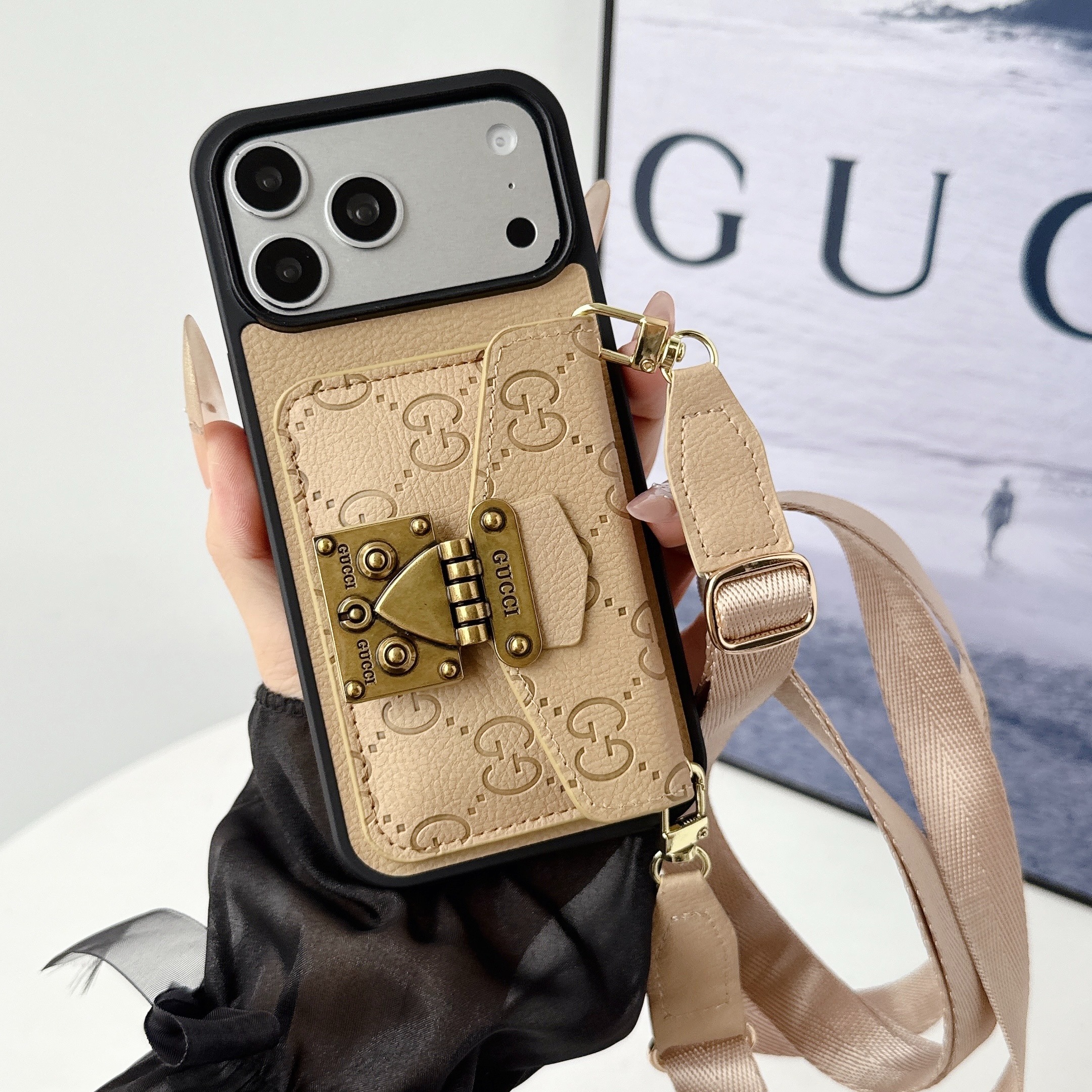 Gucci Leather iPhone Wallet Case with Crossbody Strap