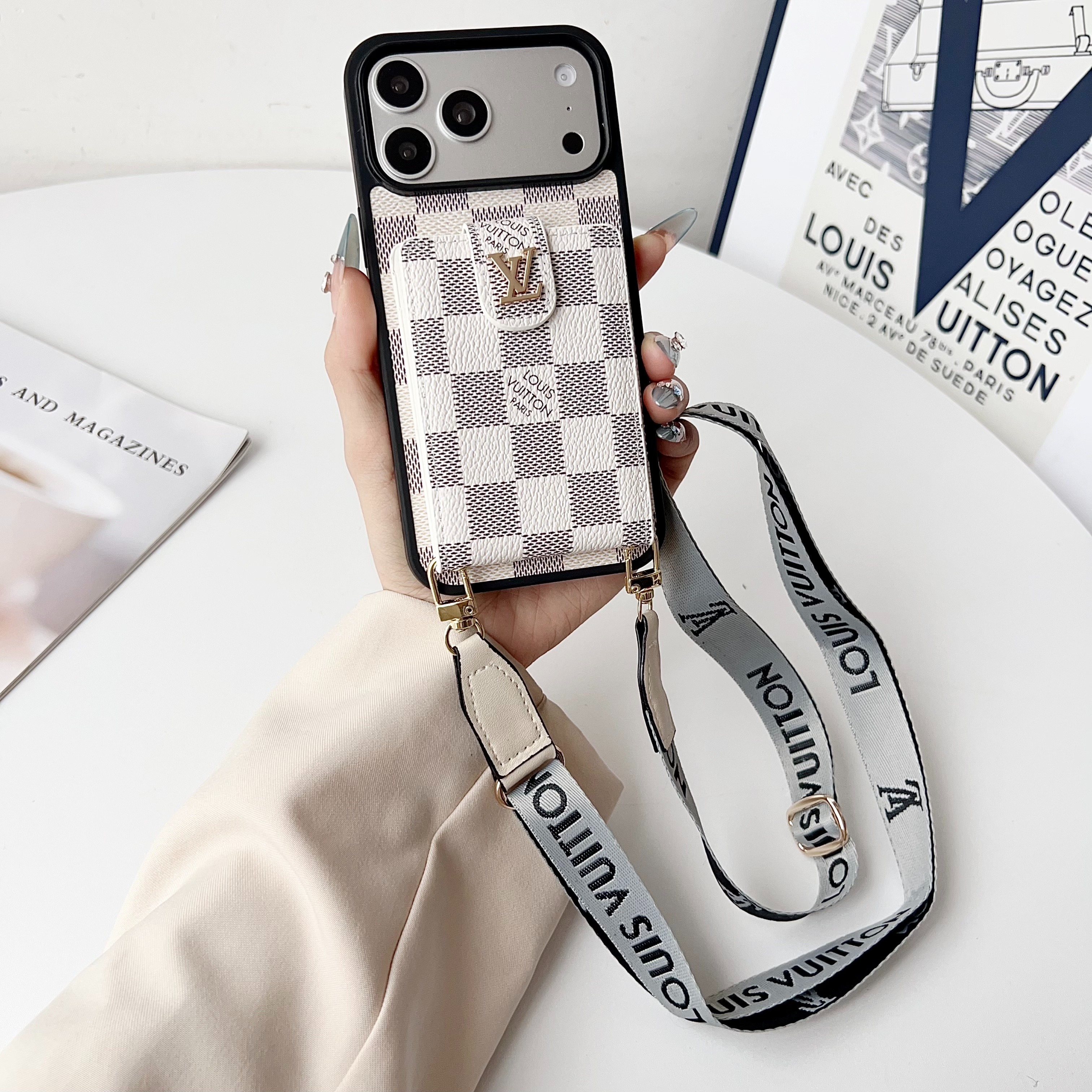 Louis Vuitton Vintage Monogram Leather iPhone Wallet Case With Crossbody Strap