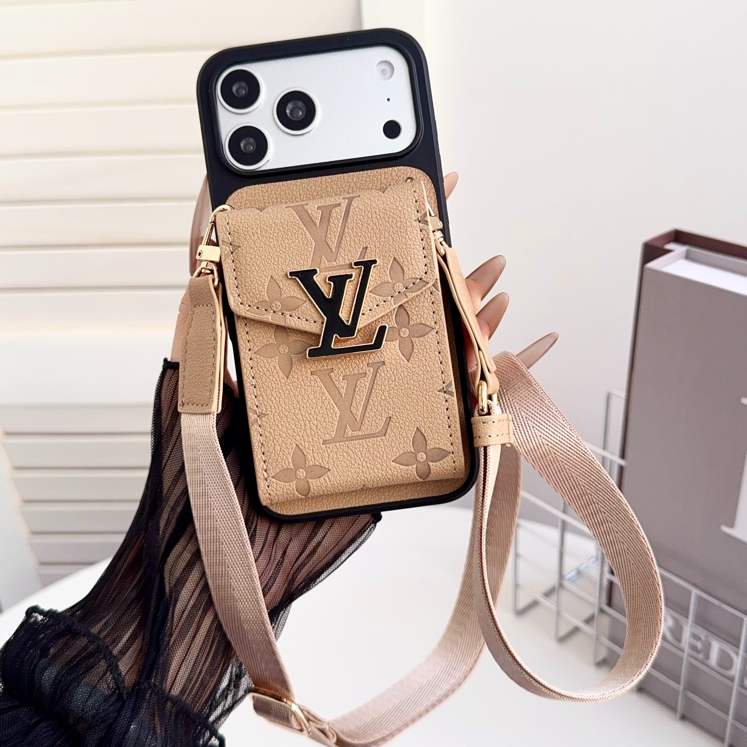 Louis Vuitton Leather iPhone Wallet Case With Crossbody Strap