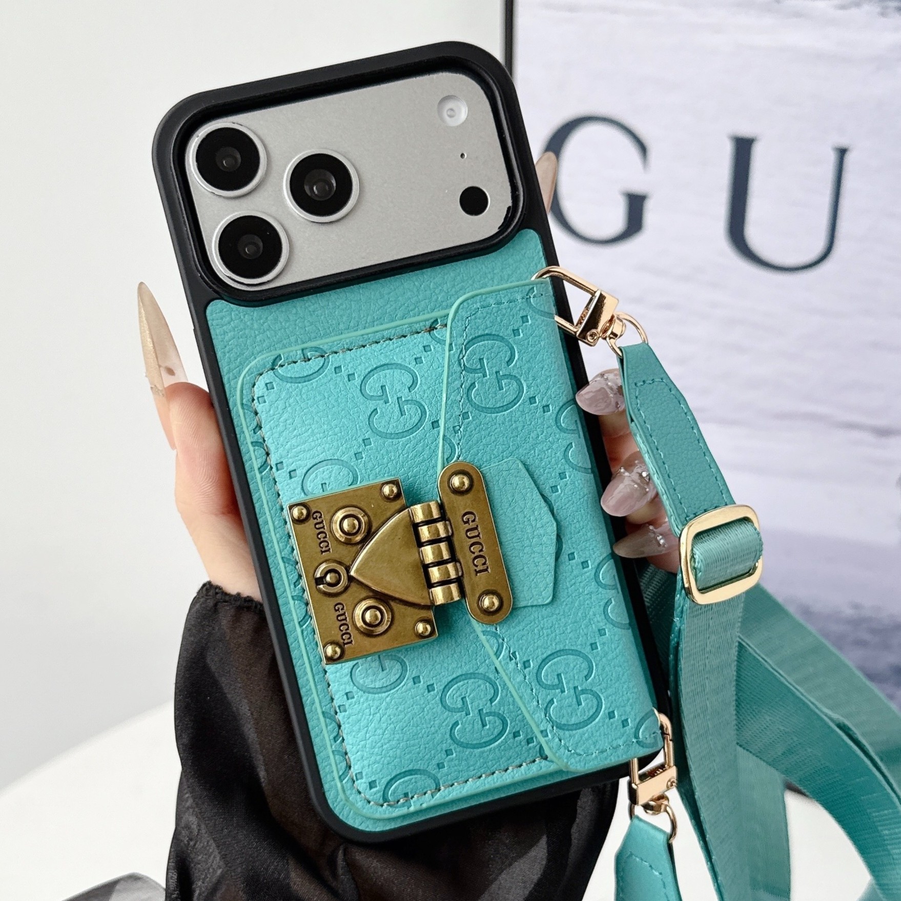 Gucci Leather iPhone Wallet Case with Crossbody Strap