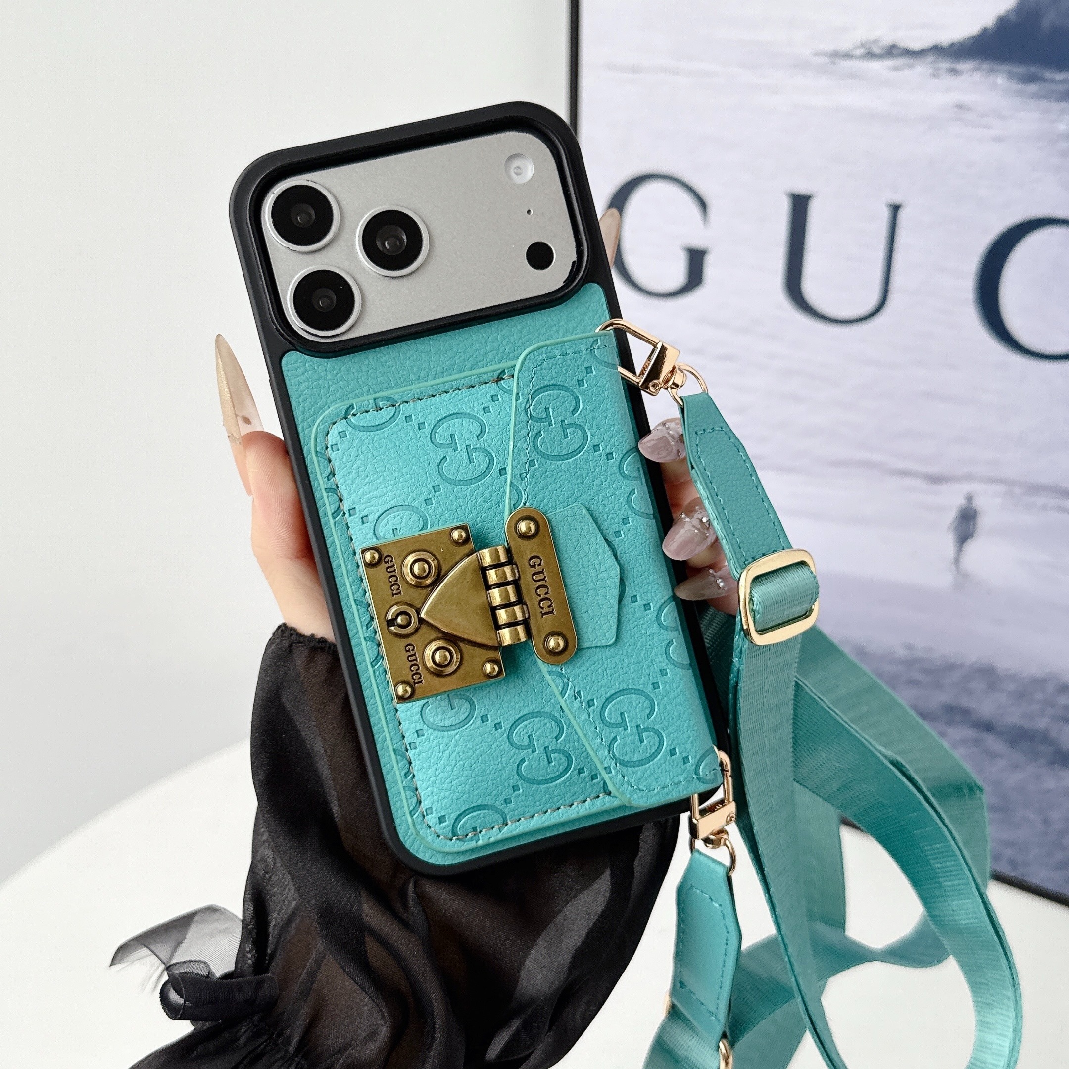 Gucci Leather iPhone Wallet Case with Crossbody Strap