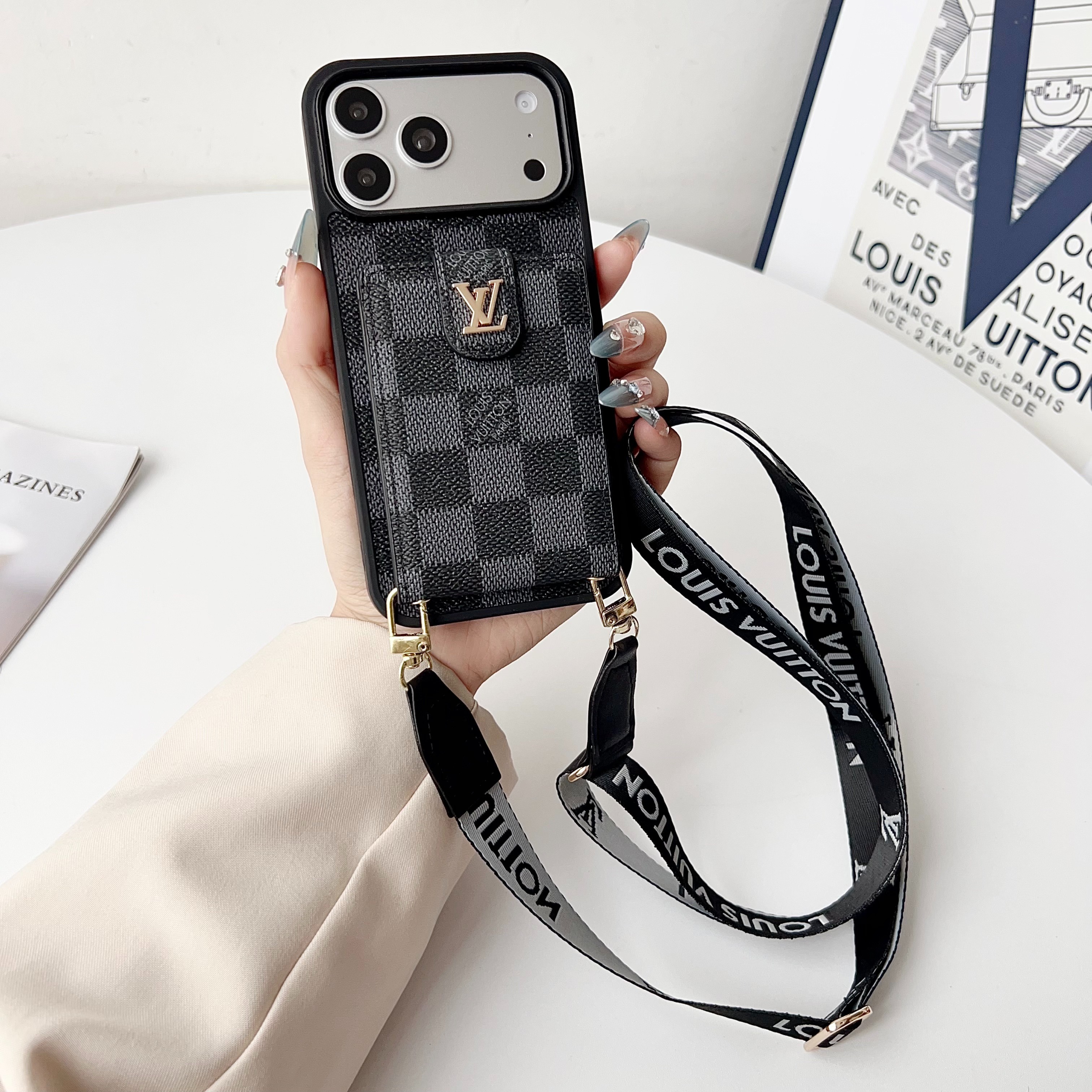 Louis Vuitton Vintage Monogram Leather iPhone Wallet Case With Crossbody Strap