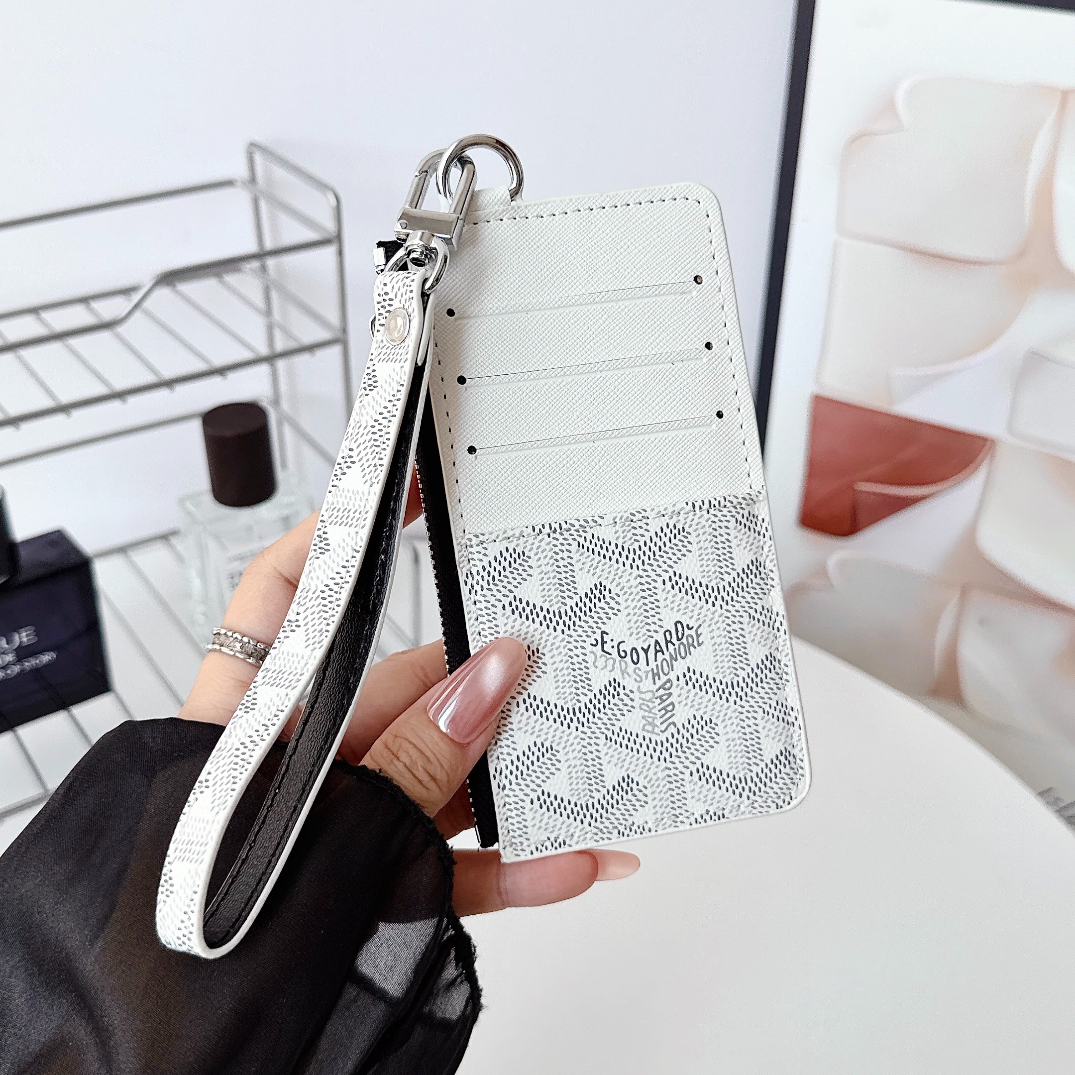 Goyard Luxury Leather Zipper Wallet Card Holder & Coin Purse With Bracelet