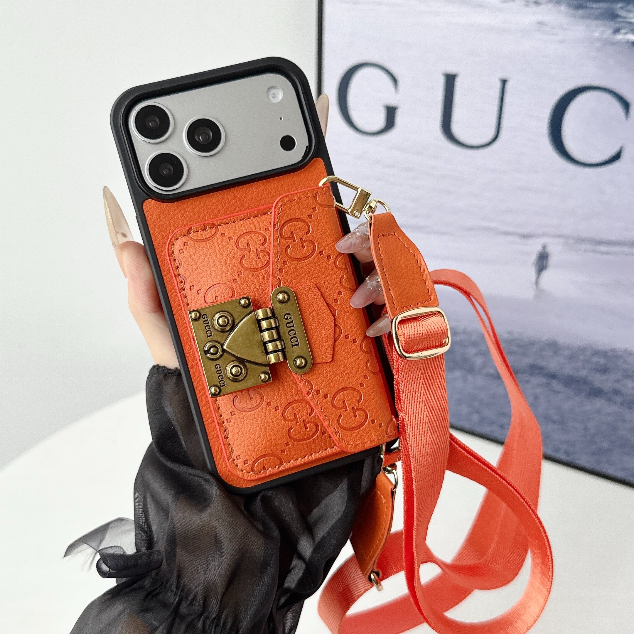 Gucci Leather iPhone Wallet Case with Crossbody Strap