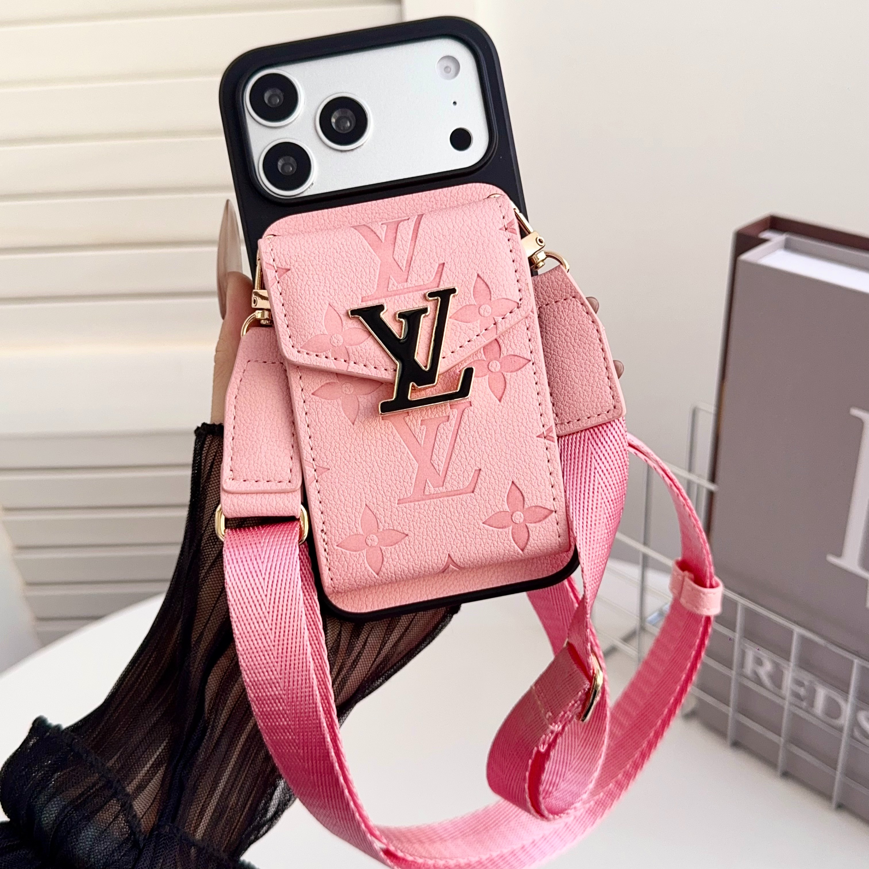 Louis Vuitton Leather iPhone Wallet Case With Crossbody Strap