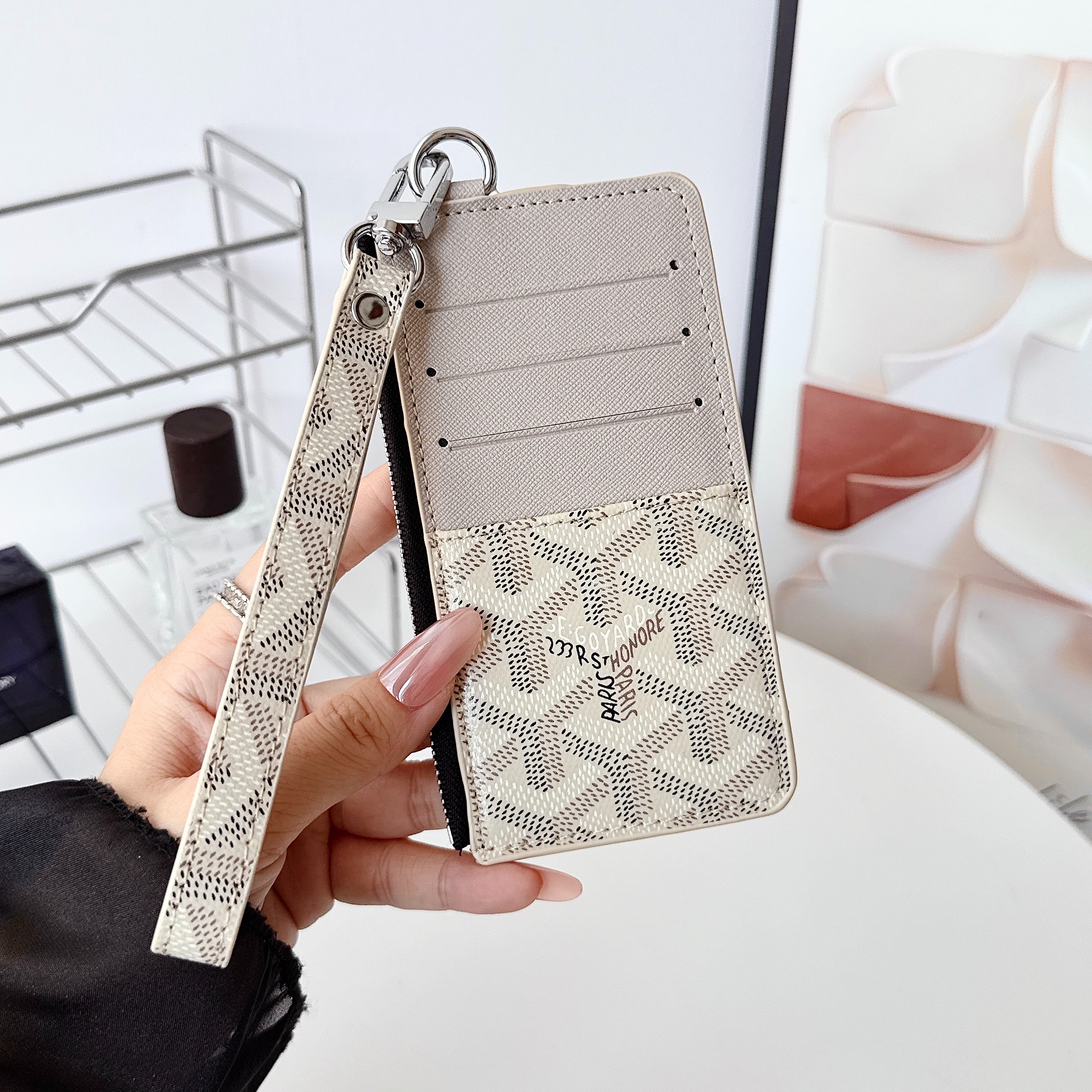 Goyard Luxury Leather Zipper Wallet Card Holder & Coin Purse With Bracelet