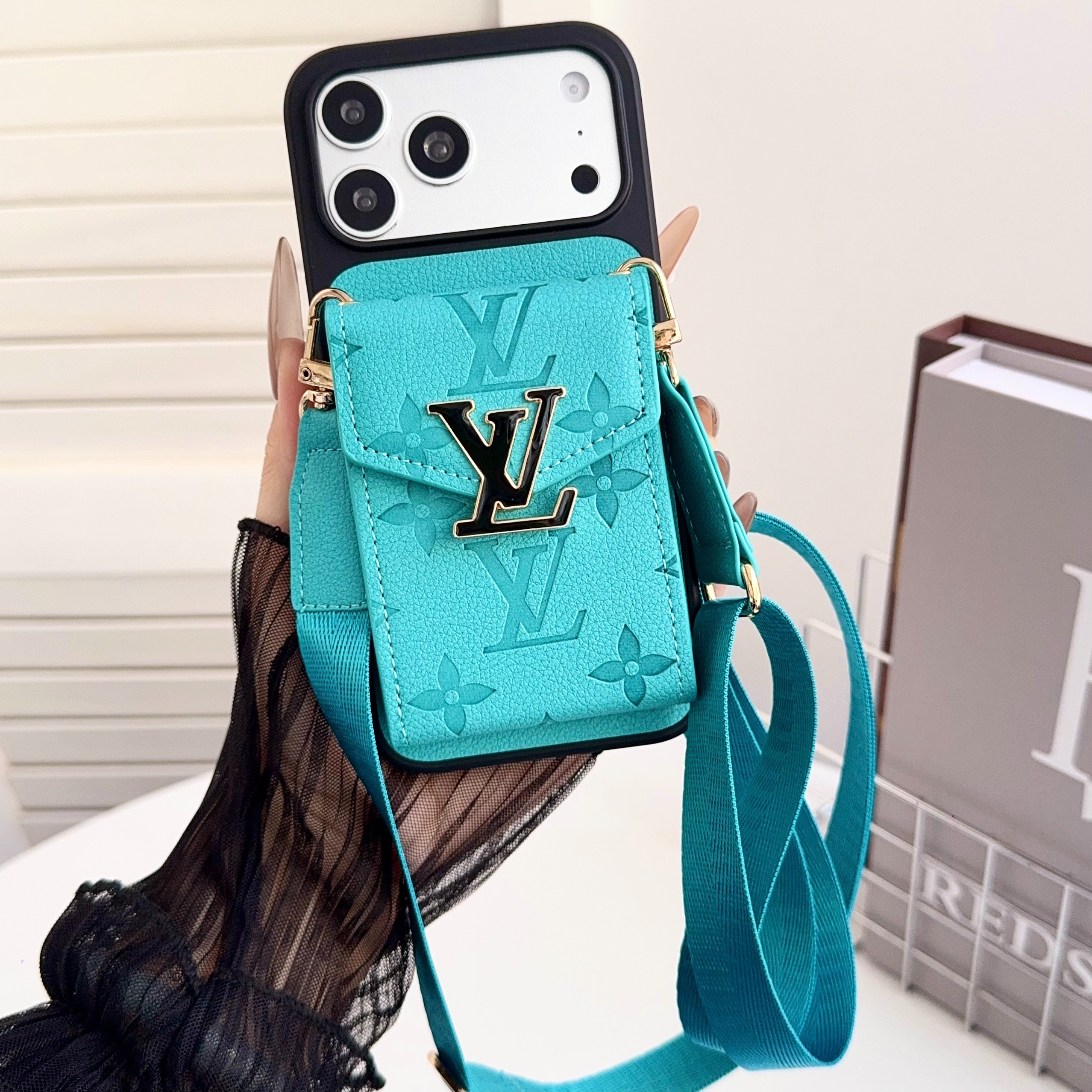 Louis Vuitton Leather iPhone Wallet Case With Crossbody Strap