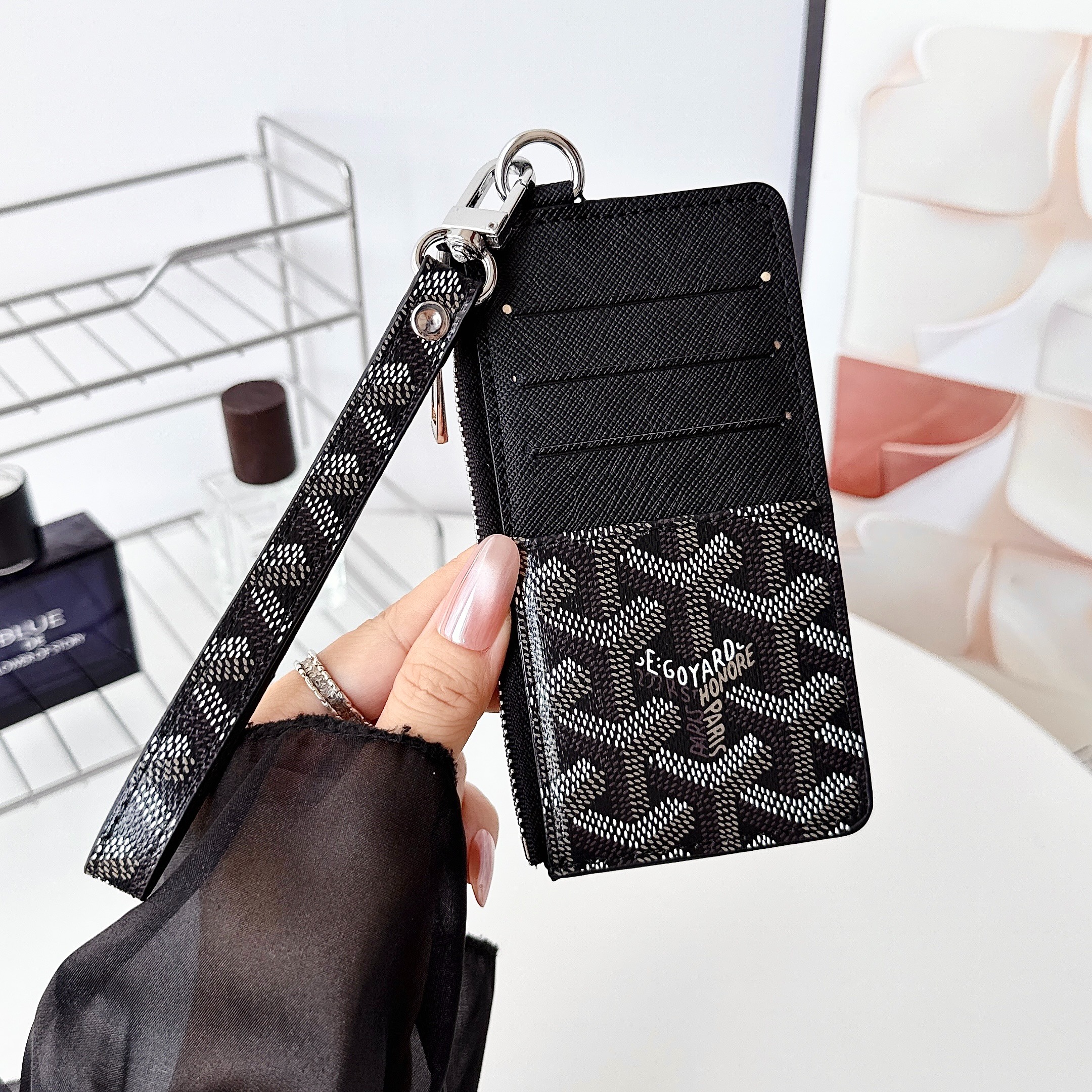 Goyard Luxury Leather Zipper Wallet Card Holder & Coin Purse With Bracelet
