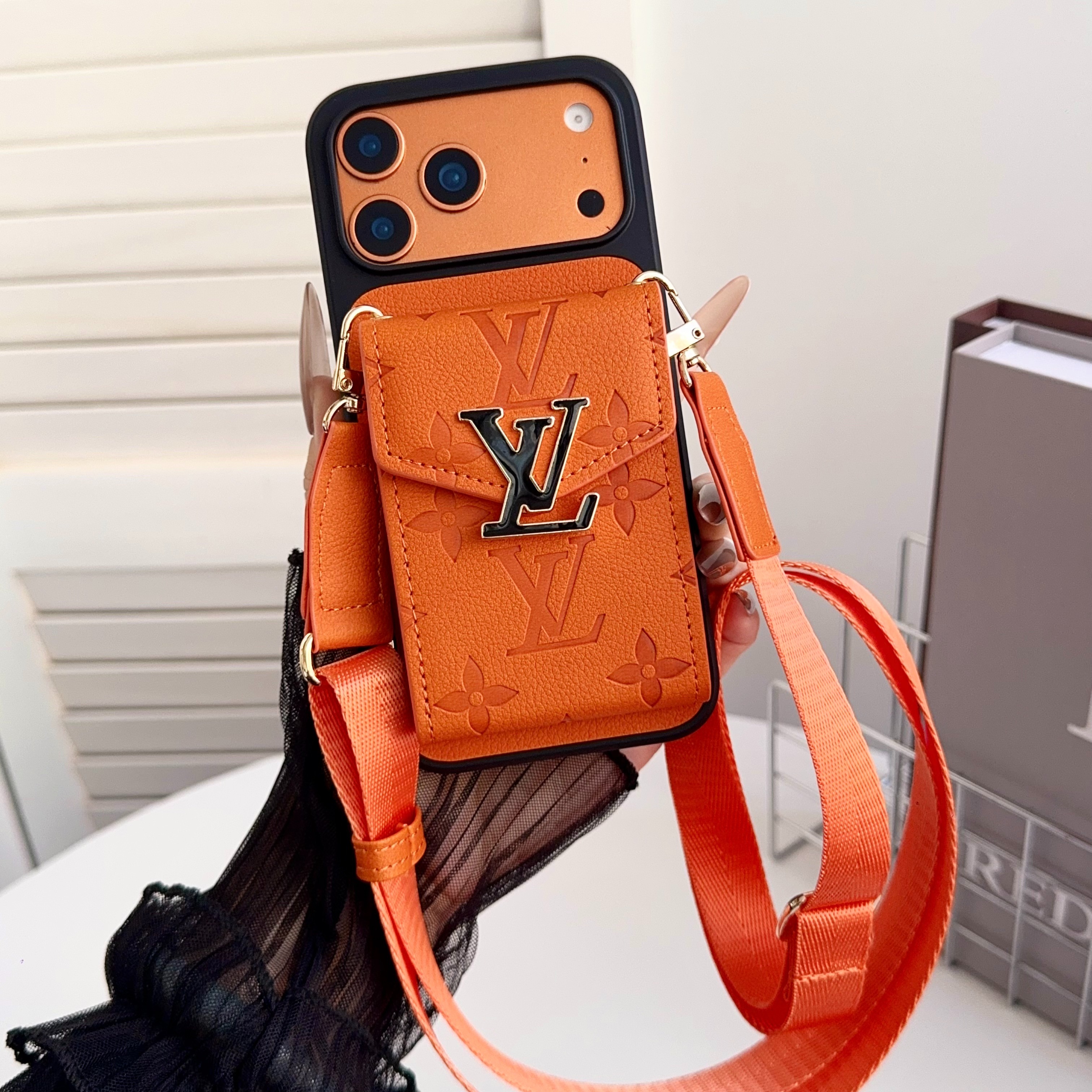 Louis Vuitton Leather iPhone Wallet Case With Crossbody Strap
