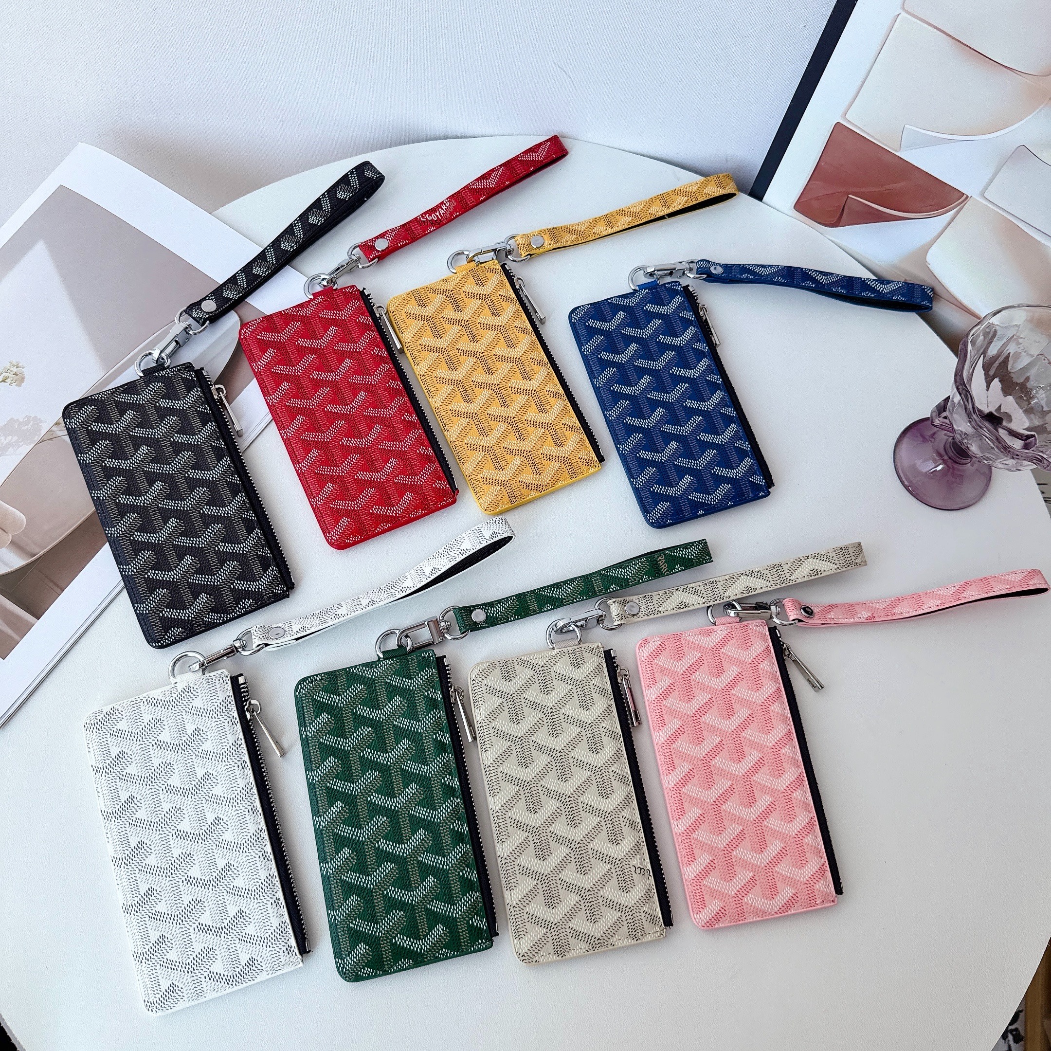 Goyard Luxury Leather Zipper Wallet Card Holder & Coin Purse With Bracelet
