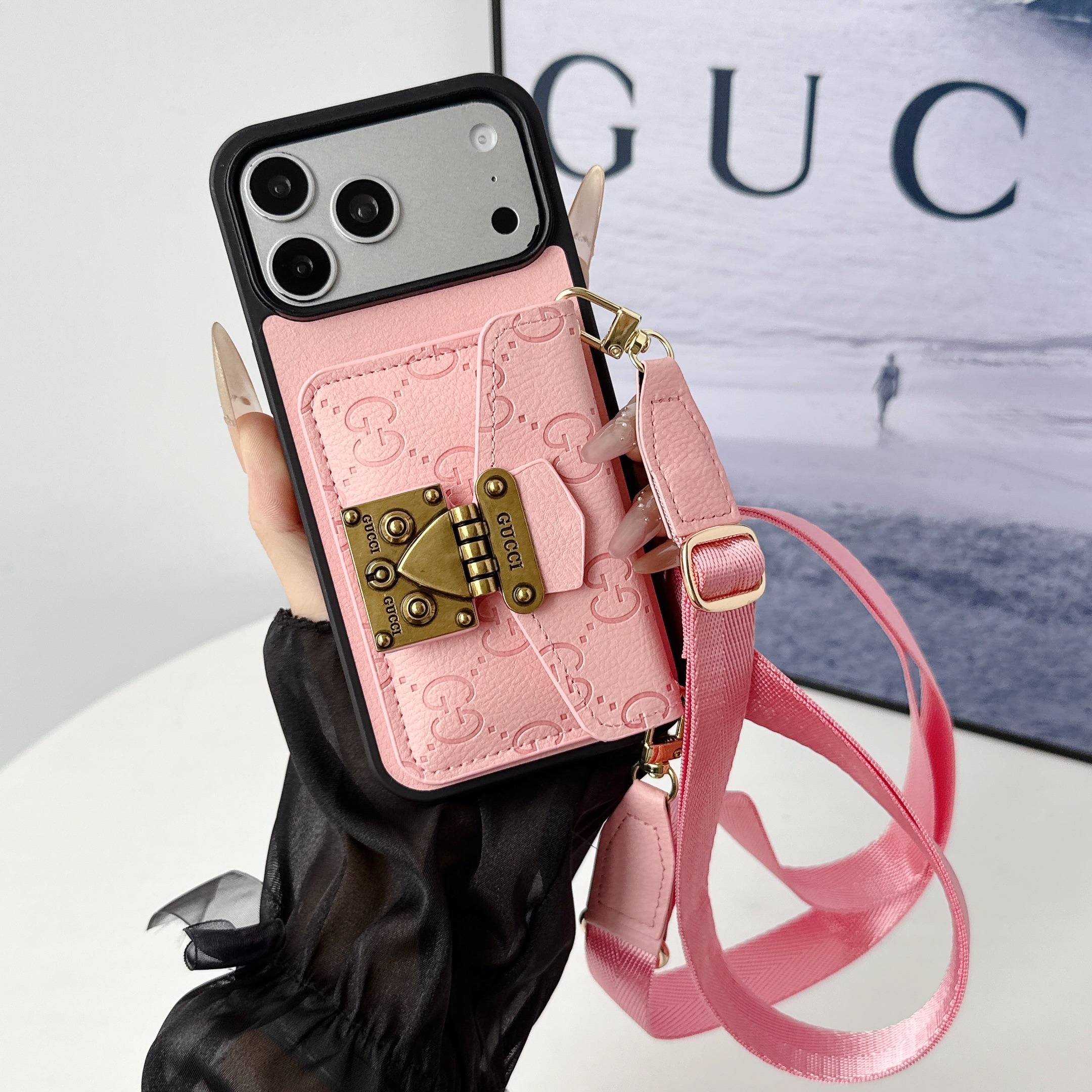 Gucci Leather iPhone Wallet Case with Crossbody Strap
