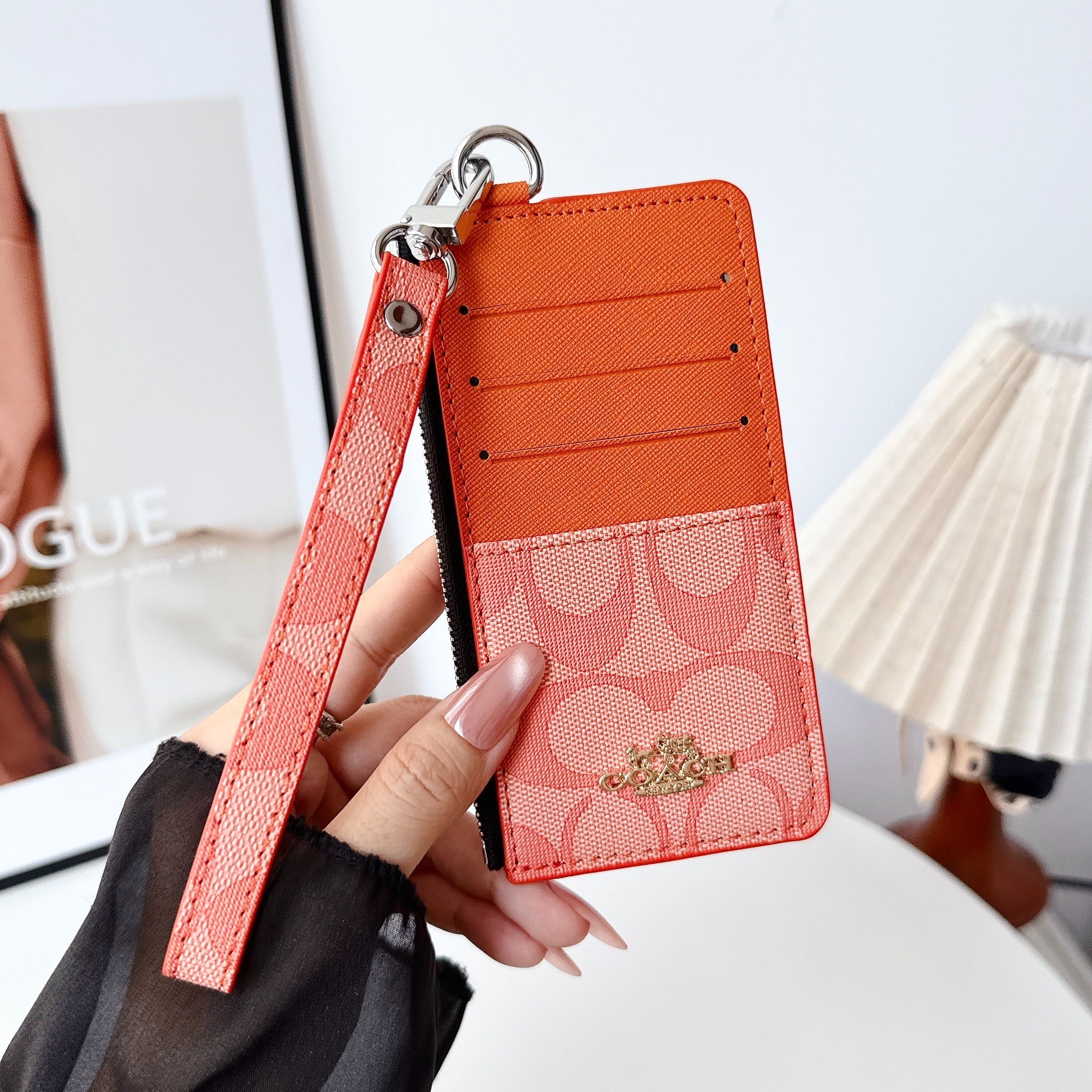 Coach Luxury Leather Zipper Wallet Card Holder & Coin Purse With Bracelet