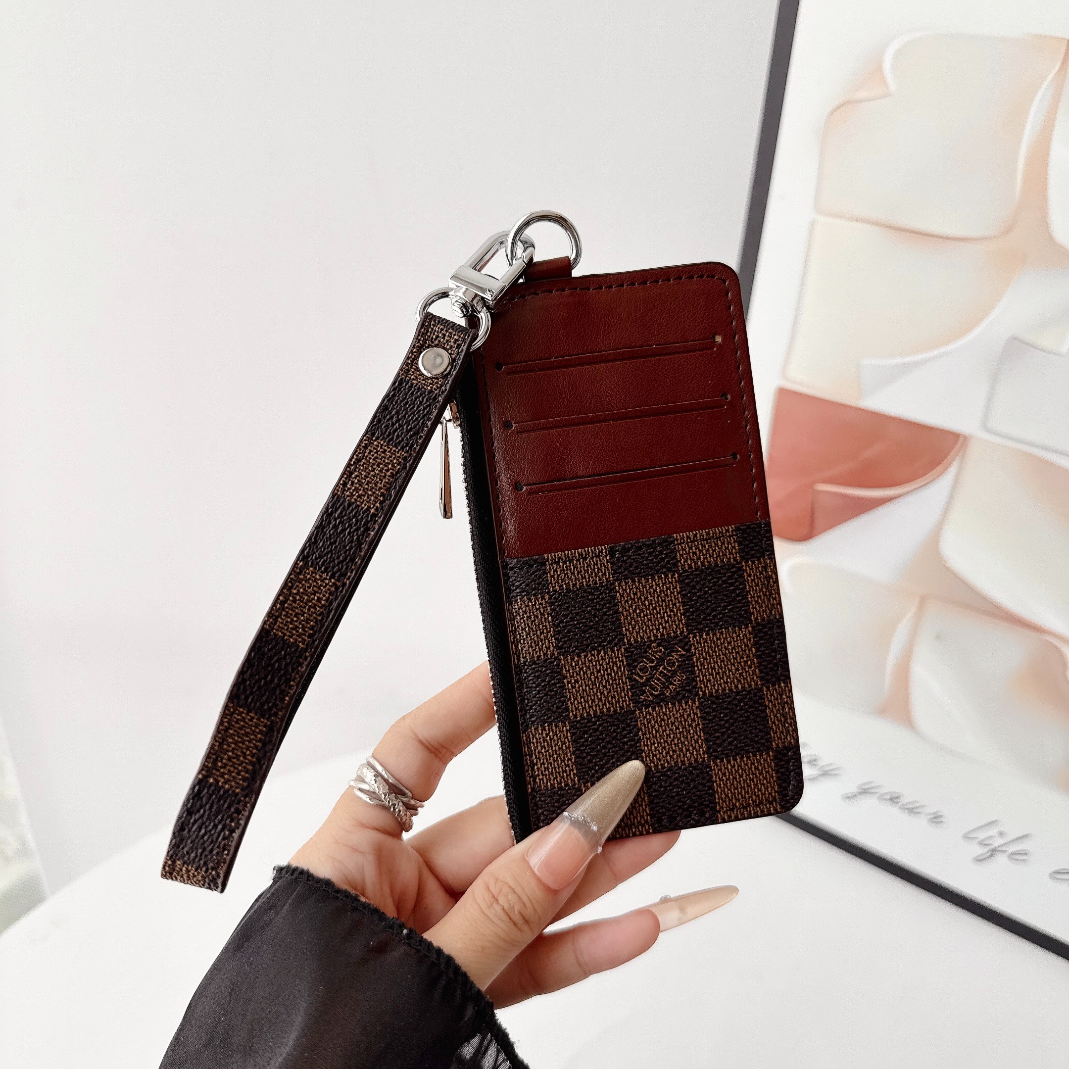 Louis Vuitton&Gucci Luxury Leather Zipper Wallet Card Holder & Coin Purse With Bracelet