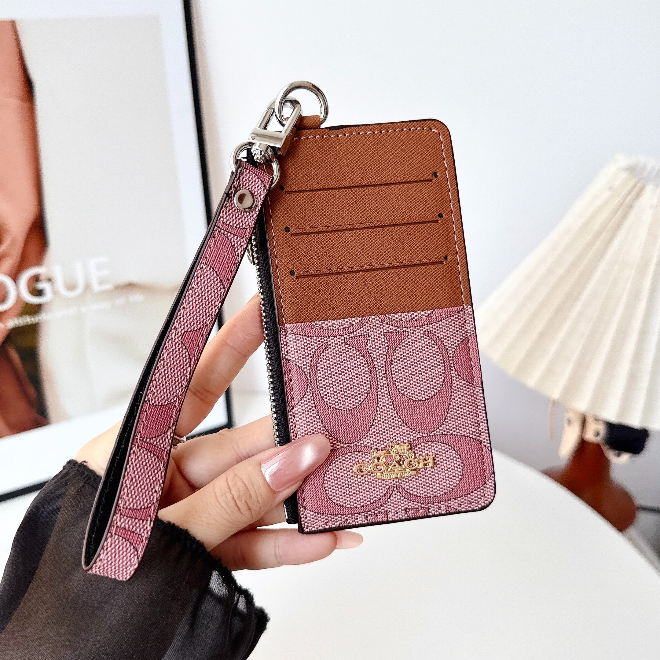 Coach Luxury Leather Zipper Wallet Card Holder & Coin Purse With Bracelet