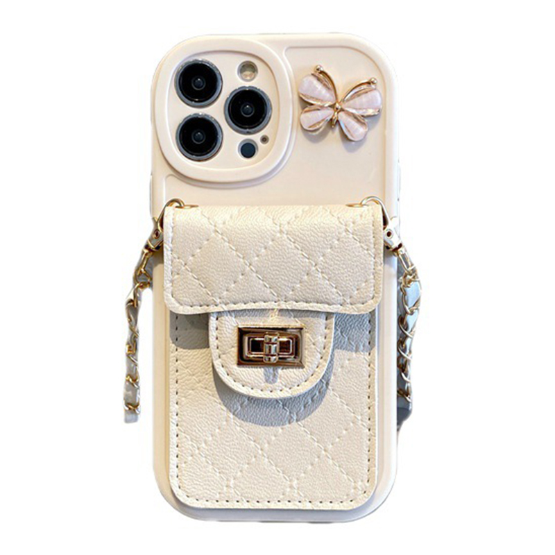 Elegant Butterfly Leather iPhone Wallet Case With Crossbody Strap