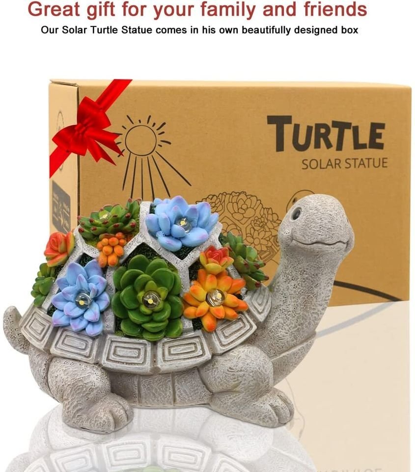 Richard DeVos Handmade Solar Garden Statue Turtle Figurine 7 LED Light ...