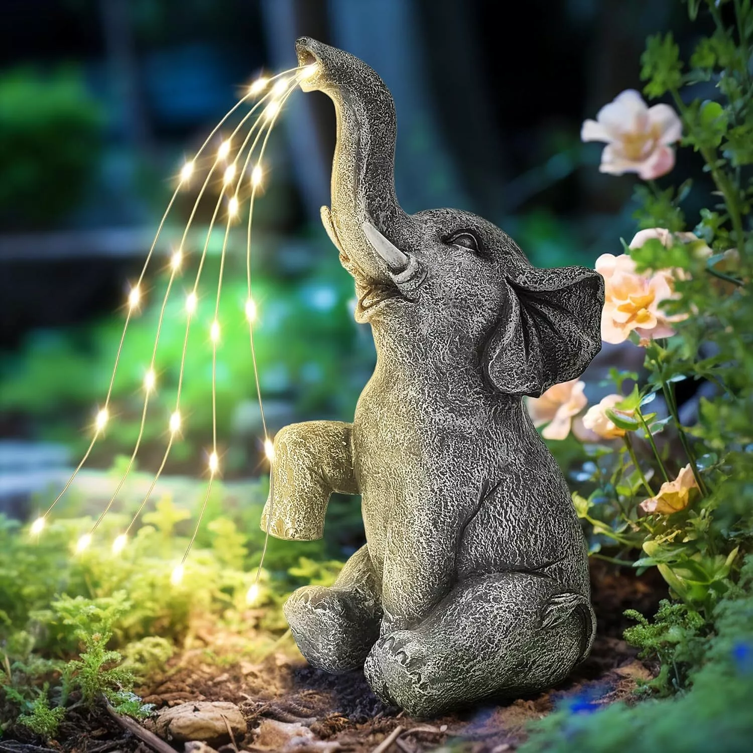 Elephant Statue Solar Garden Decor LED Light Strings