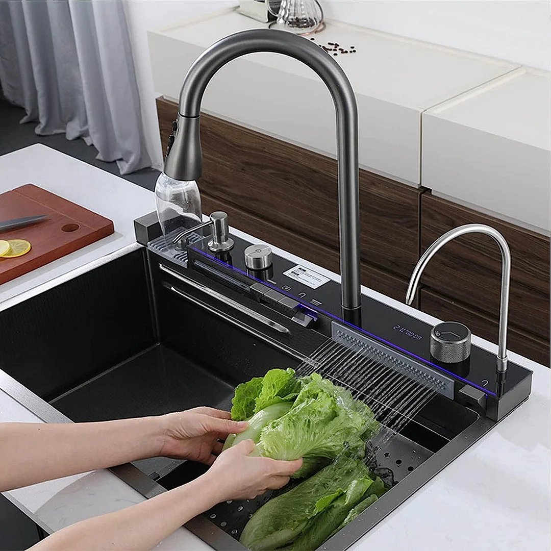 Waterfall Workstation Sink With LED Digital Display Cup Washer West Lane   A19ce56616ea4d49a33ca8b03bc231db.webp